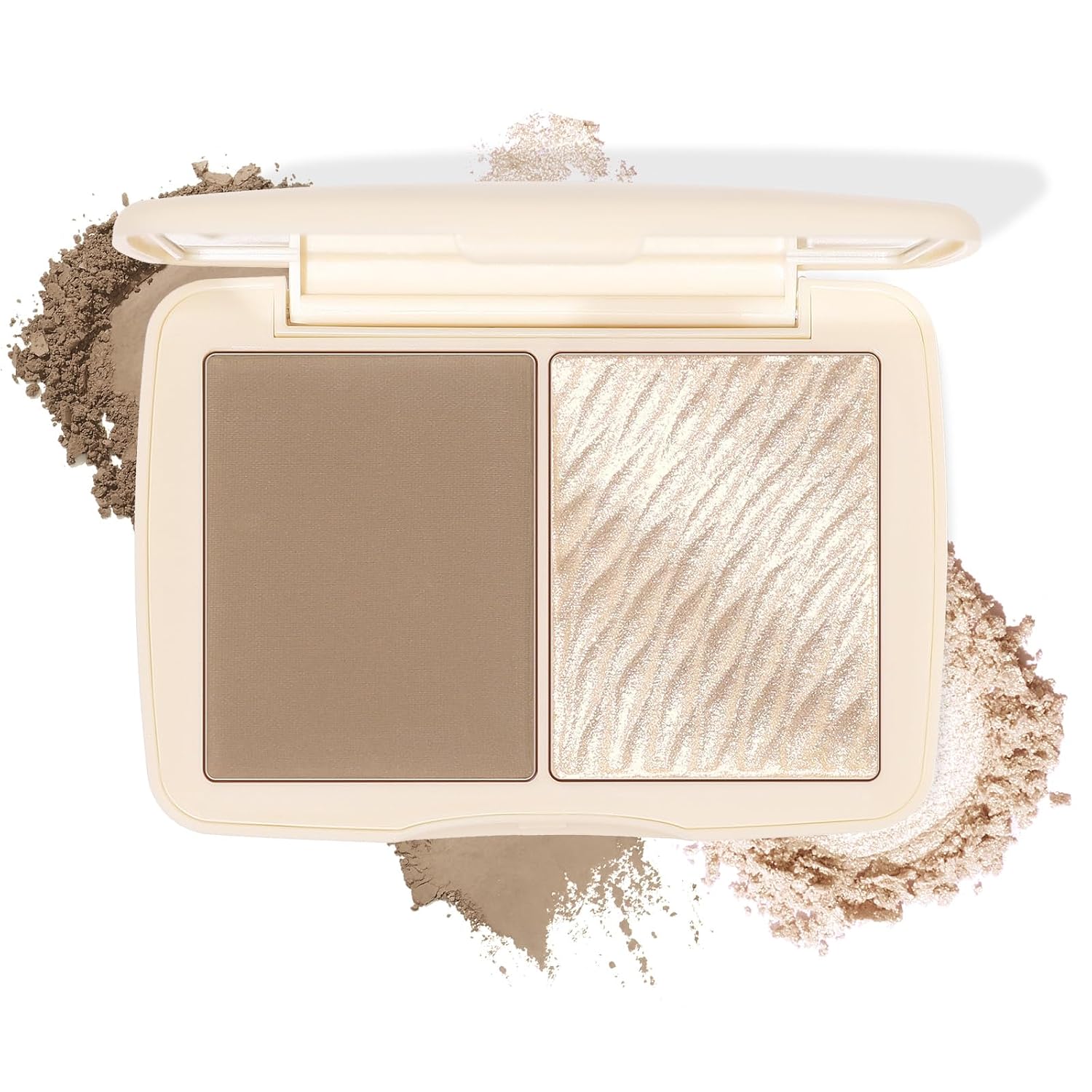 2-in-1 Contour & Highlighter Palette - Matte & Shimmer Face Makeup Duo, Highly Pigmented & Blendable Cheek Pallet, Long Lasting Sculpting Powder with Mirror 01 Soft Taupe (Natural Sculpt)