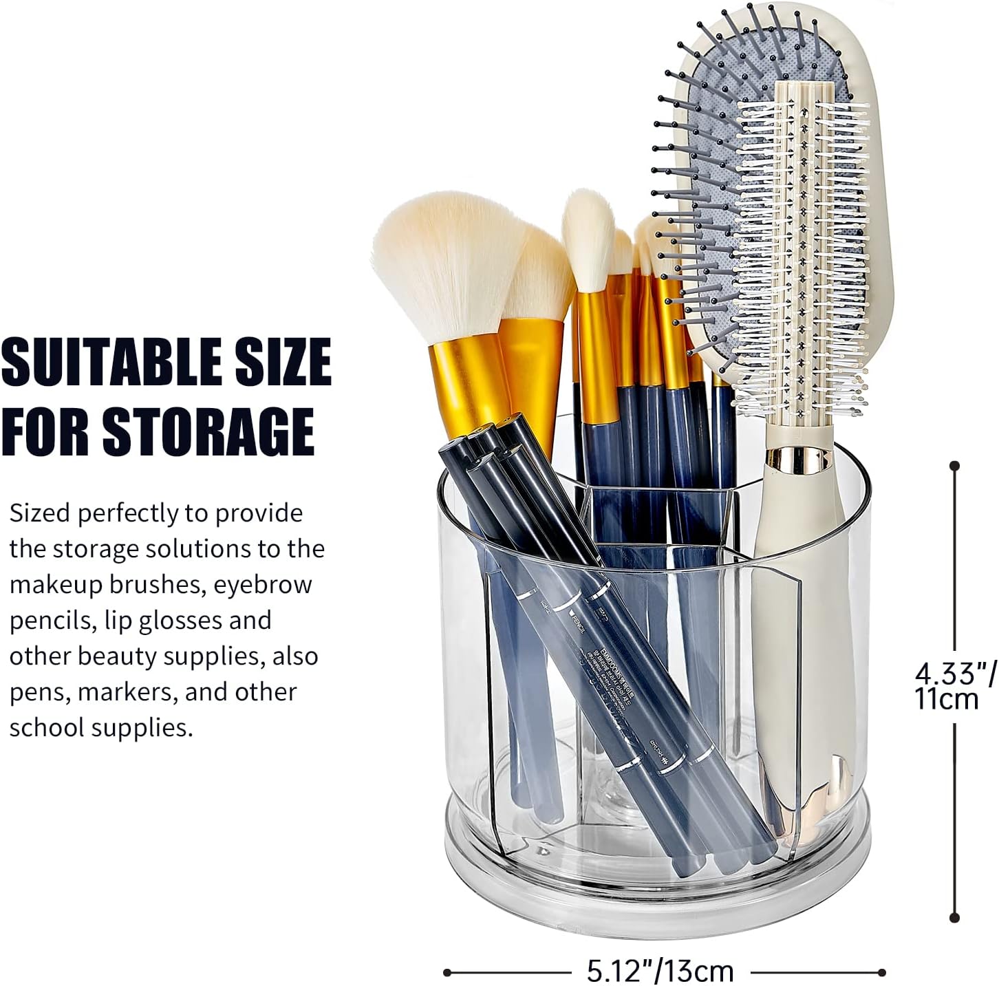 Makeup Brush Holder Organizer, Rotating Makeup Organizer for Vanity | Rotating 360° Clear Storage Cup Containers, Spinning Pen Holder for Desk, Round Make up Brush Stand with 5 Slots (Clear) - Image 3