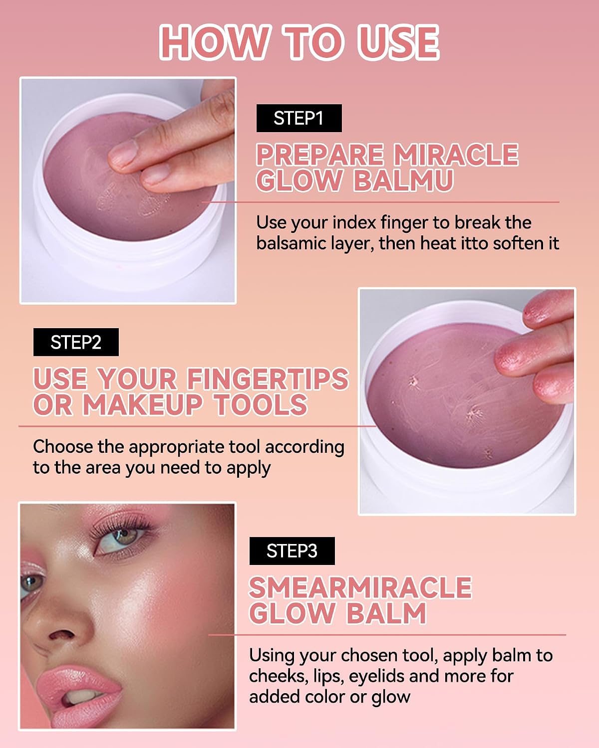 Multi Glow Balm, Miracle Glow Balm Tinted Face Creamy Blush for Women Cheeks Lip Eye, Hydrating Lightweight & Blendable Color, Shimmer Blusher Facial Makeup, Christmas Gift for Women Girl-02 Rose - Image 6