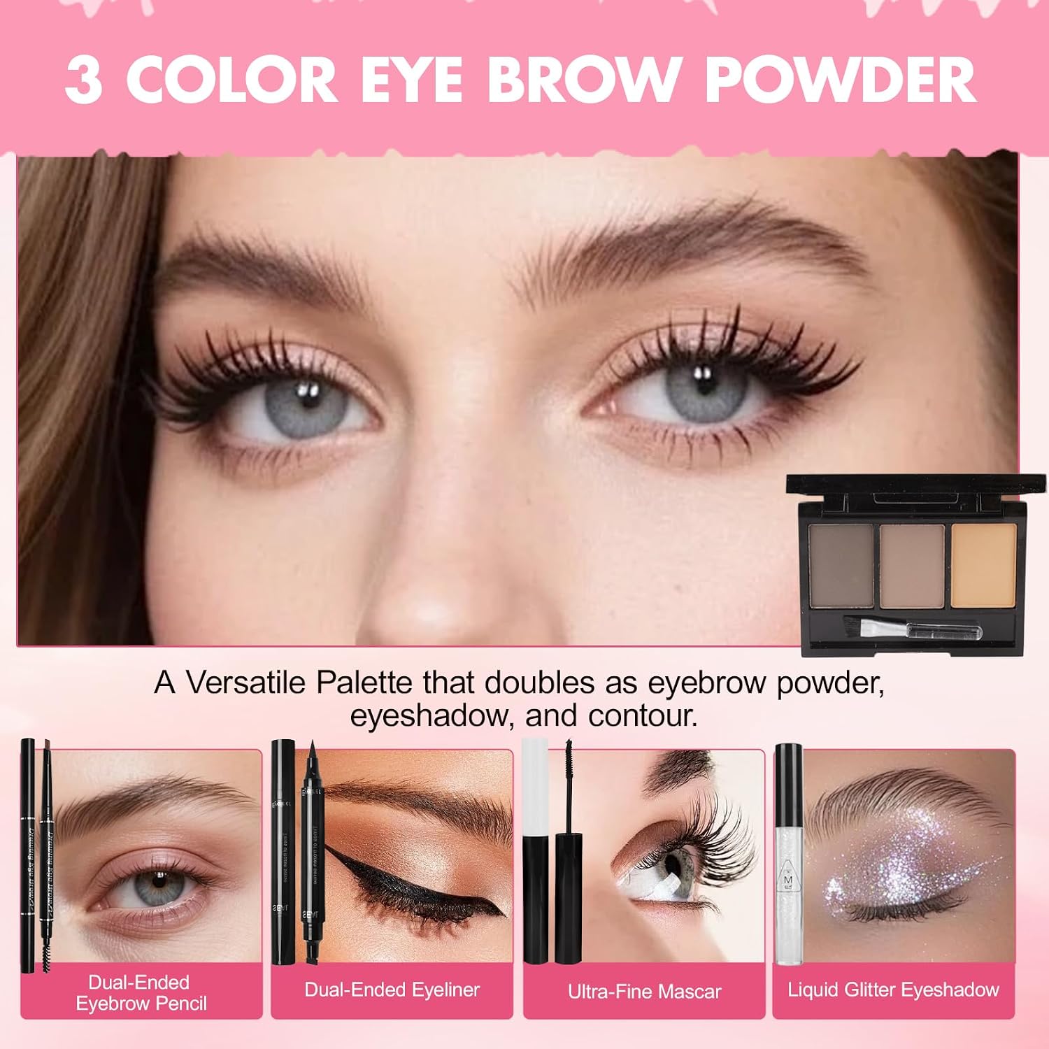 Makeup Kit for Teens & Girls, Makeup Gift Set for Beginners Teenager, Makeup Essential Bundle Includes Foundation Eyeshadow Contour Palette Lipstick Eyeliner Mascara Cosmetic Brush Set - Image 6