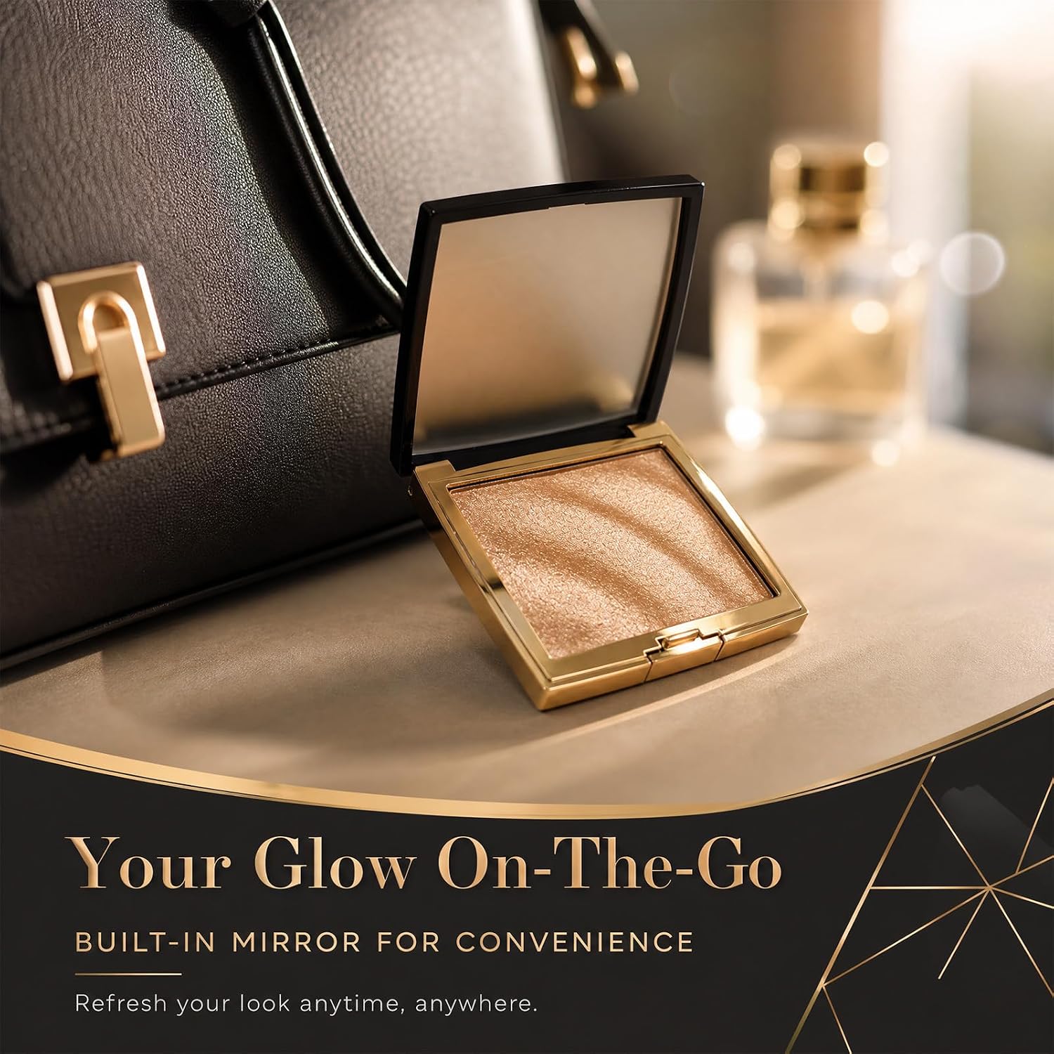 Glow Highlighter Palette, Champagne Glossy Face Illuminator Makeup, Natural Radiant Finish, Shimmer Smooth Baked Powder, Long Lasting Luminous Face Glow - Image 9