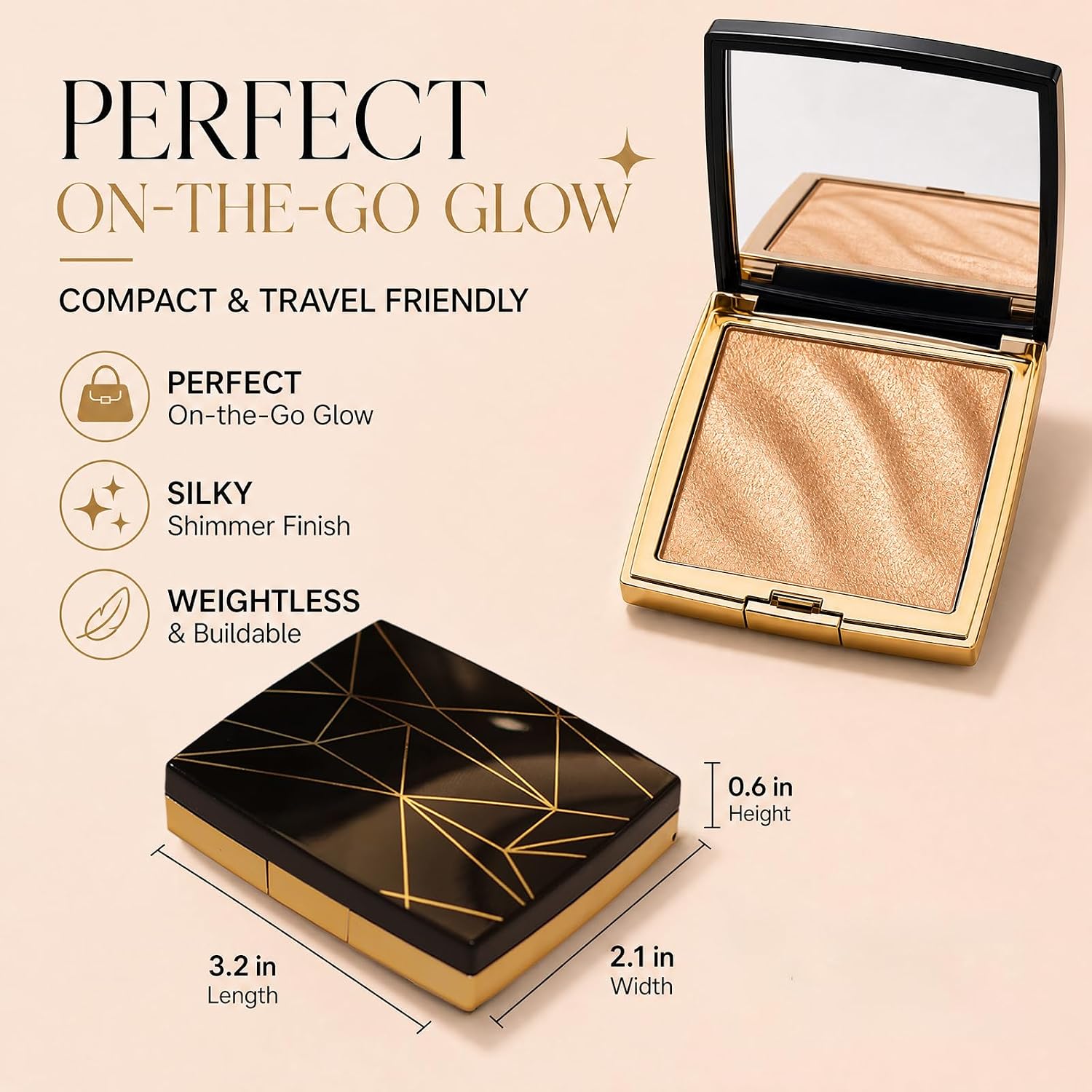 Glow Highlighter Palette, Champagne Glossy Face Illuminator Makeup, Natural Radiant Finish, Shimmer Smooth Baked Powder, Long Lasting Luminous Face Glow - Image 6