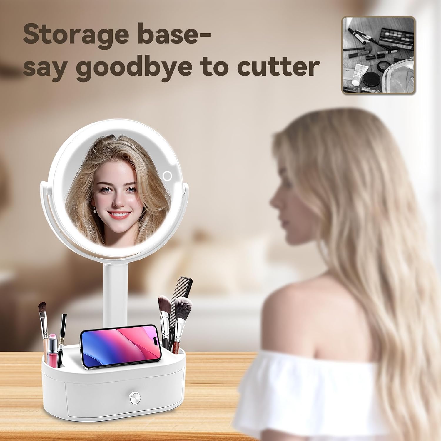Makeup Mirror with Lights, Lighted Makeup Mirror with Magnification, 80 LED Vanity Mirror with Lights, 3 Color Modes & Stepless Dimming, Shatterp roof & Stable Base - Image 6