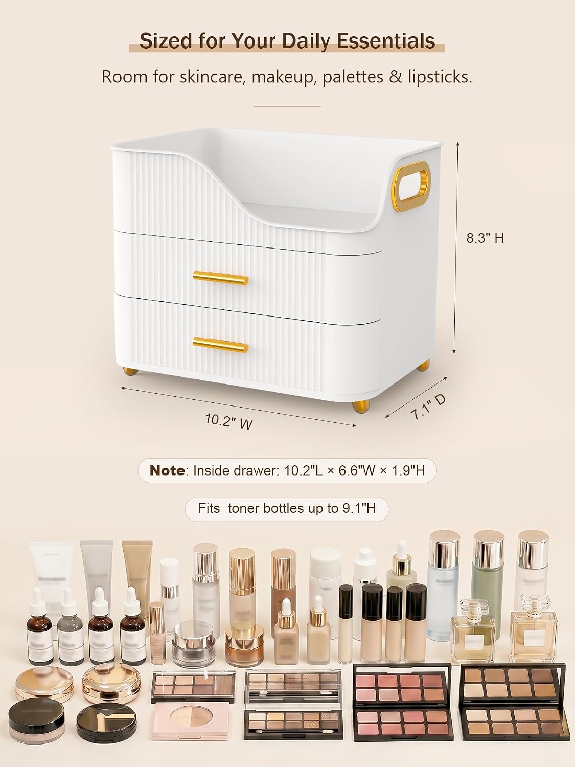 Booklov Large Makeup Organizer for Vanity, Bathroom Countertop, White | Plastic Cosmetic Display Case with Drawers, Beauty Brush Holder for Dresser Counter Skincare Eyeshadow Lipstick Storage - Image 2