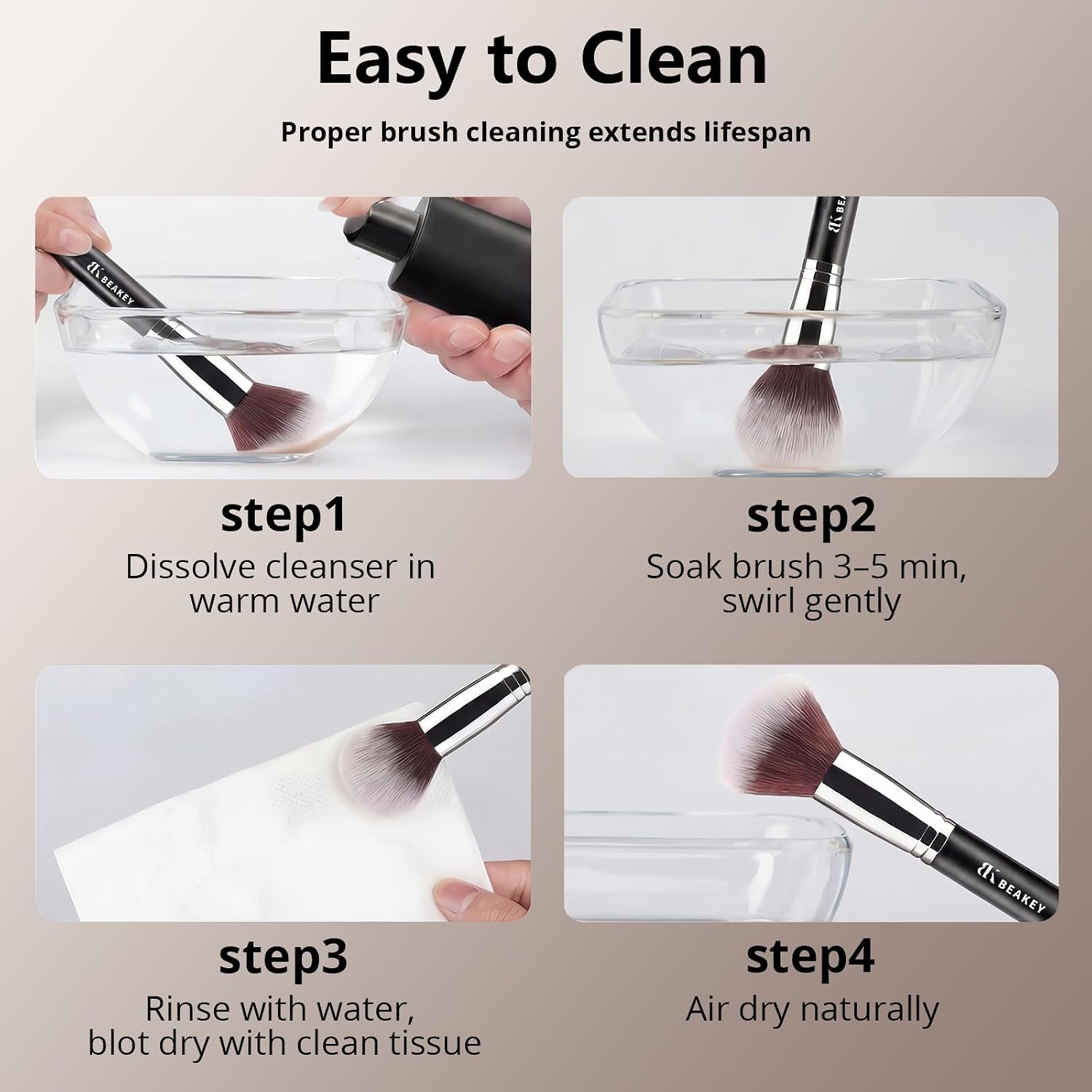 BEAKEY Makeup Brushes set with 2 Blending Sponges,10 Brush Face and Eye Set | Beginner-friendly face and eye tools with soft synthetic fibers for light,buildable coverage from foundation to eyeshadow - Image 7