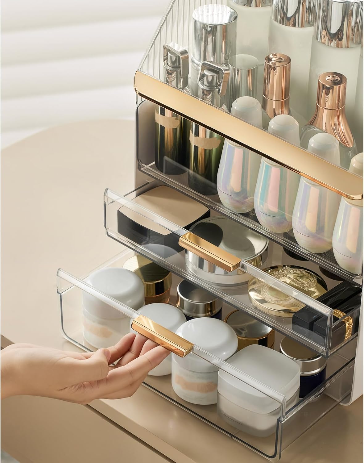 Omeily Makeup Organizer Countertop Vanity Cosmetic Skincares Organizer | Large Clear Makeup Organizer Cosmetic Storage Box for Skincare Perfume, Vanity & Bathroom Organizer Gift for Women Girls - Image 7