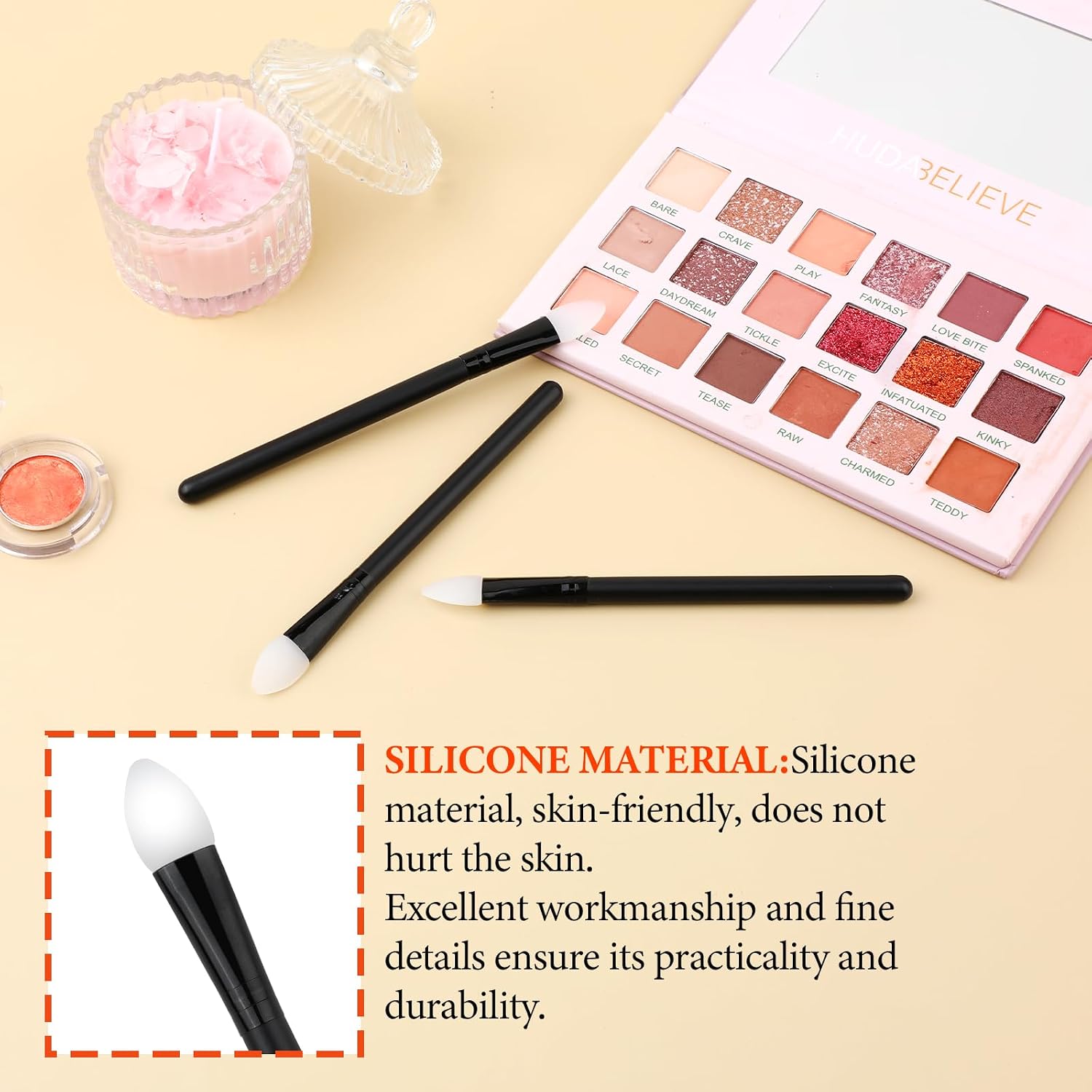 3 Pcs Silicone Makeup Applicator Shadow Brush Eyeshadow Applicators Eyeshadow Brush Lip Mask Makeup Brushes for Liquid Eye Shadow Applying Cream - Image 6