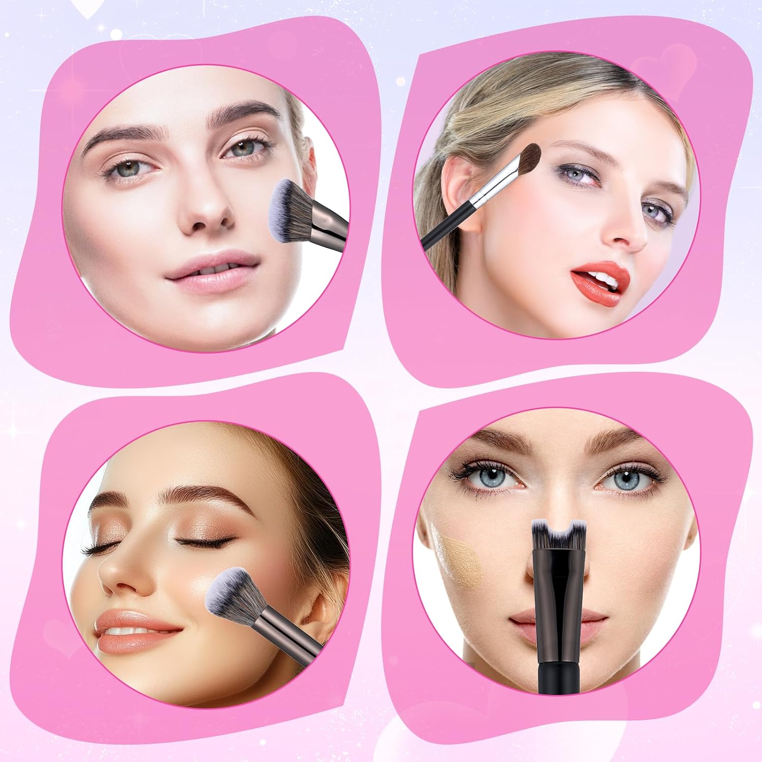4 Pcs Sculpting Dual-End Nose Brush, Nose Contour Brush Set, 2-In-1 U-Shaped Fluffy Brushes Sculpting Defining Angled Brushes for Foundation, Powder, Blush Highlighting, Synthetic Fiber Makeup Tools - Image 6