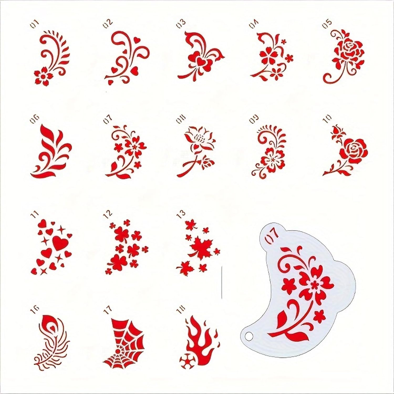 20 Reusable Body Paint Stencils for Party & Festival Makeup - Washable Face & Body Art Templates with Snap Closure Storage Pouch, Safe PET Plastic for Halloween, Birthdays (1-20) - Image 4