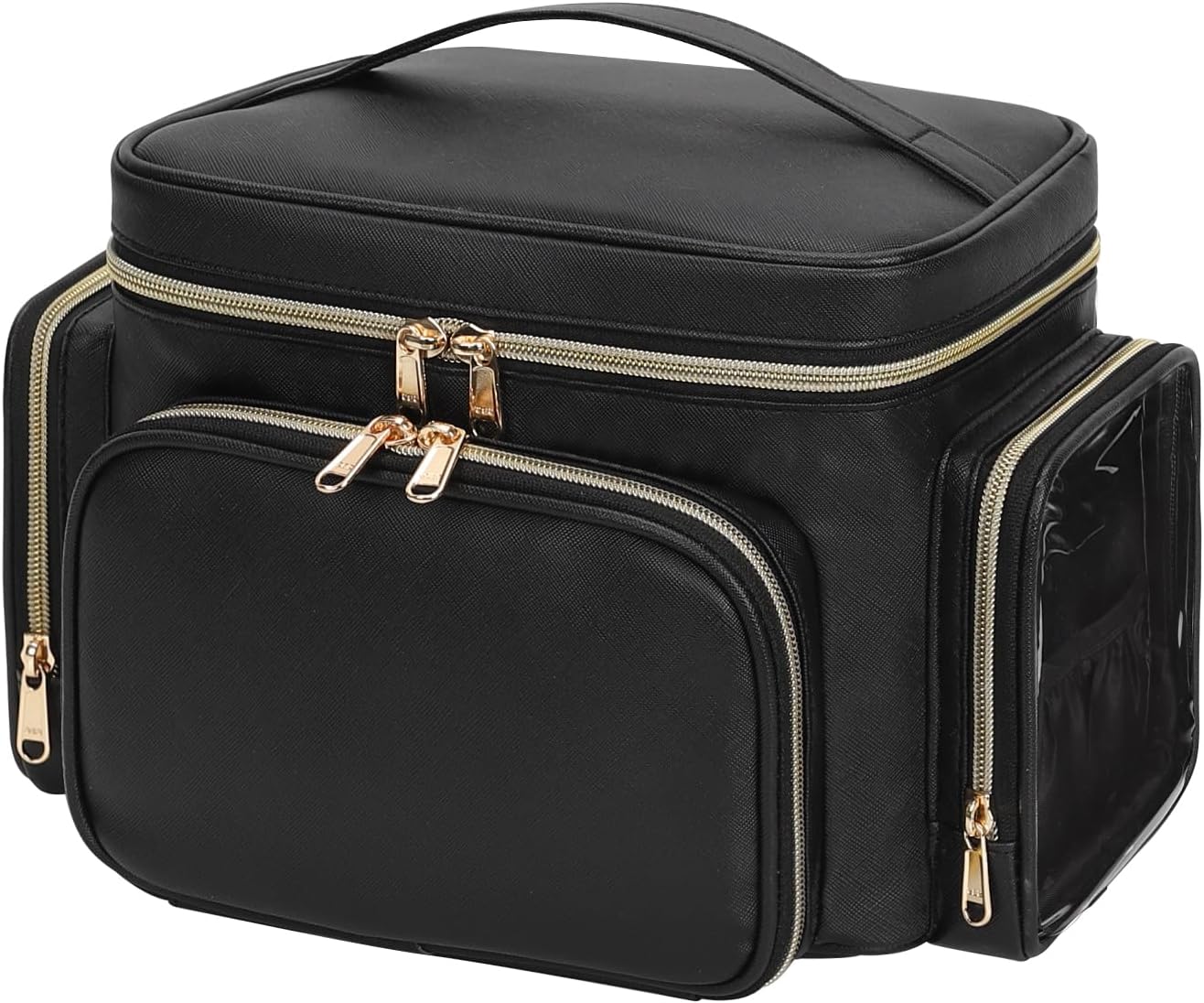 Bagmoly Large Makeup Bag, Portable Travel Makeup Bag Organizer for Women Girls with Makeup Brush Compartment & Two Side Pockets, Cosmetic Travel Bag Vertical Storage Toiletry Bag - Black - Image 8