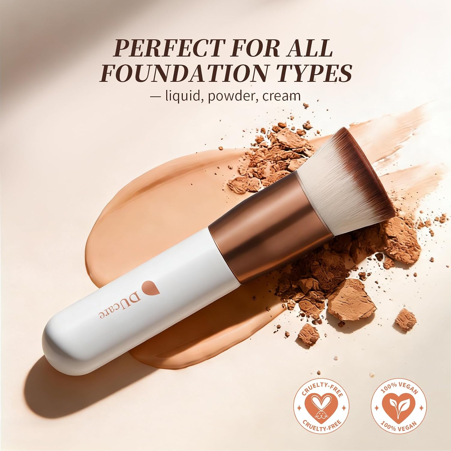 DUcare Foundation Brush,Flat Top Kabuki Brush Synthetic Professional Makeup Brush Liquid Blending Mineral Powder Buffing Stippling Makeup Tools, Rose Golden/White - Image 5