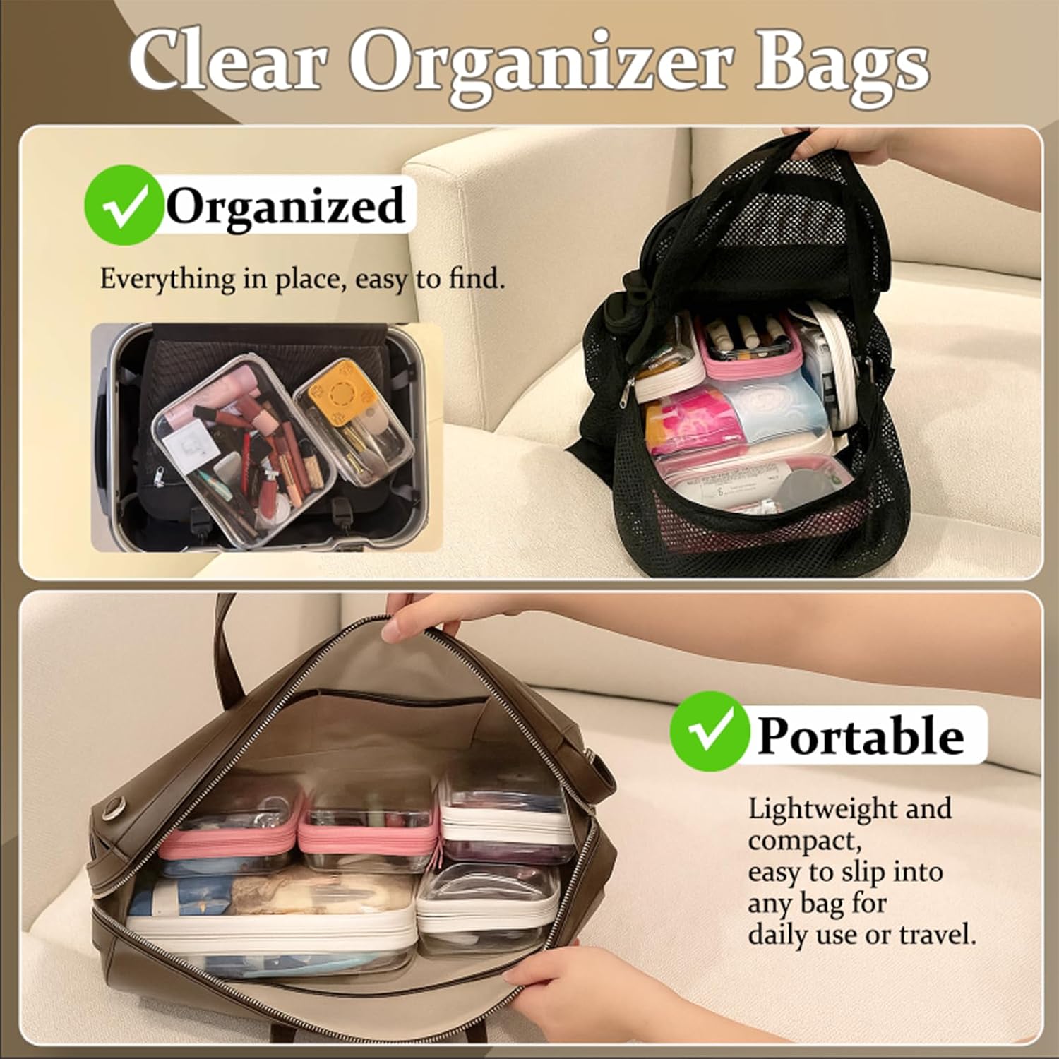 4 pcs Clear Zipper Pouches,Hard Shell Zipper Case | Toiletry Bag for Travel, CLear Diaper Bag, Toiletry Pouch, Travel Organizer, Cosmetic Bag,Toy Storage Bins (M+3S) - Image 3