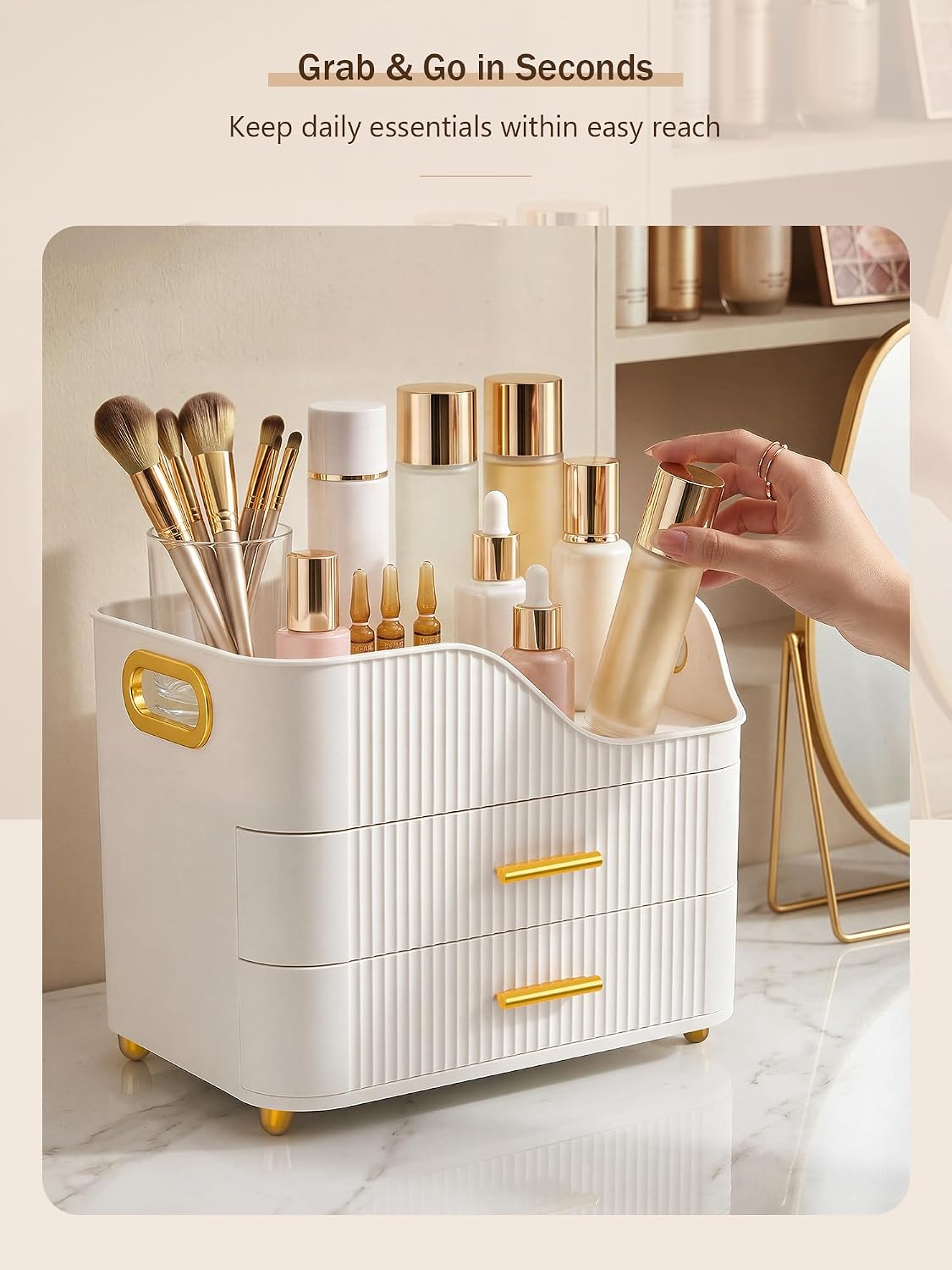 Booklov Large Makeup Organizer for Vanity, Bathroom Countertop, White | Plastic Cosmetic Display Case with Drawers, Beauty Brush Holder for Dresser Counter Skincare Eyeshadow Lipstick Storage - Image 7