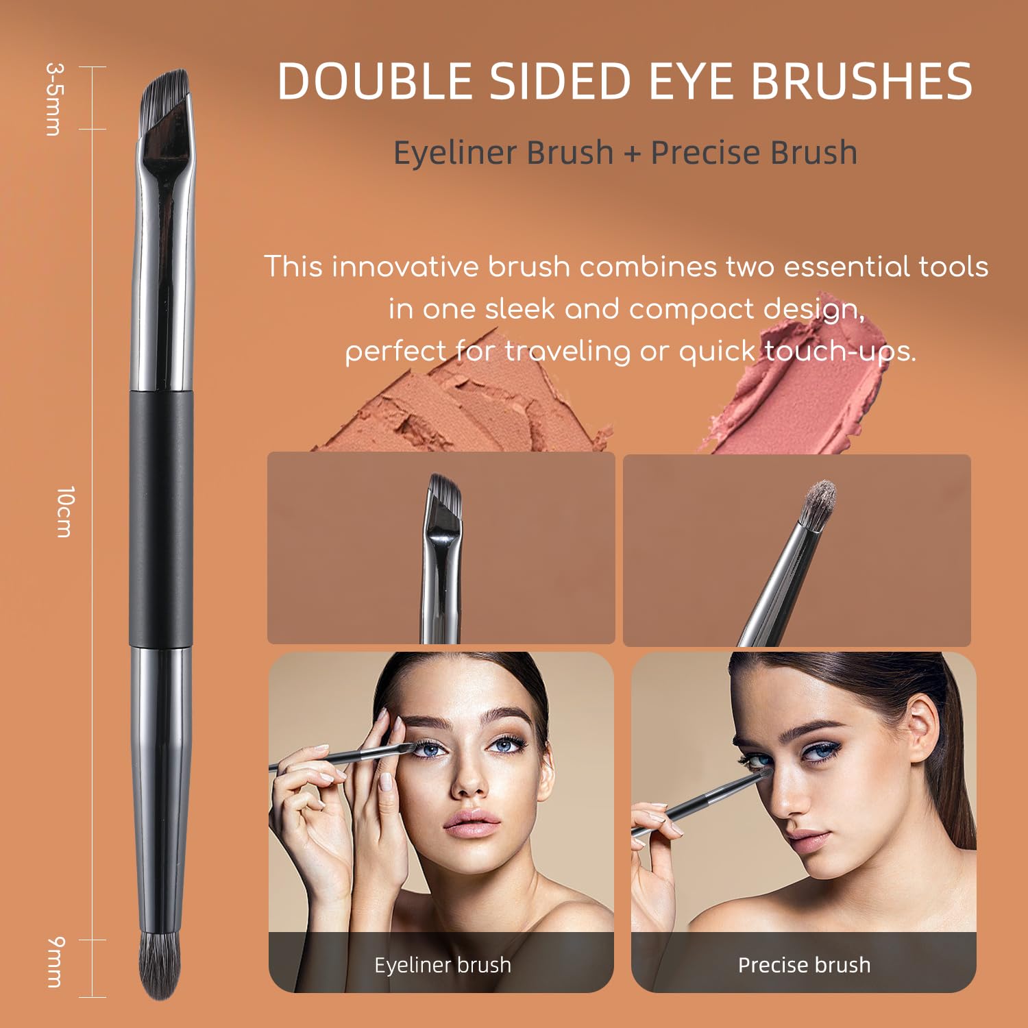 ENERGY Travel Eyeshadow Brush Set, Double Ended | Professional Eye Makeup Brushes with Color removal spone and mirror case - Image 5
