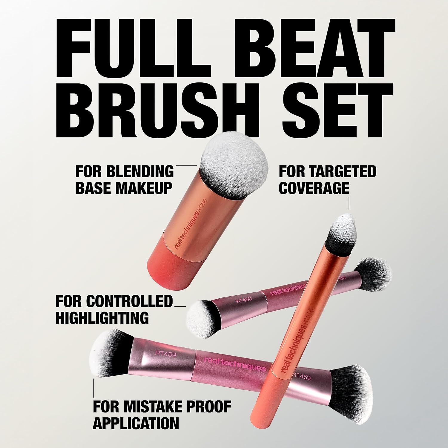 Real Techniques Full Beat Makeup Brush Set, 4-Piece Brush Kit | Travel-ready glam, travel makeup brush set, makeup brush kit, concealer, contour - Image 2
