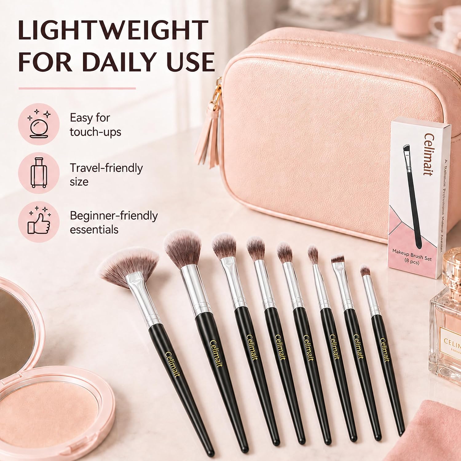 8PCS Eye Makeup Brushes Set, Soft Synthetic Bristles for Eyeshadow Blending Contour Brow Highlight, Precision Detail Brush Kit for Daily Use, Black - Image 8