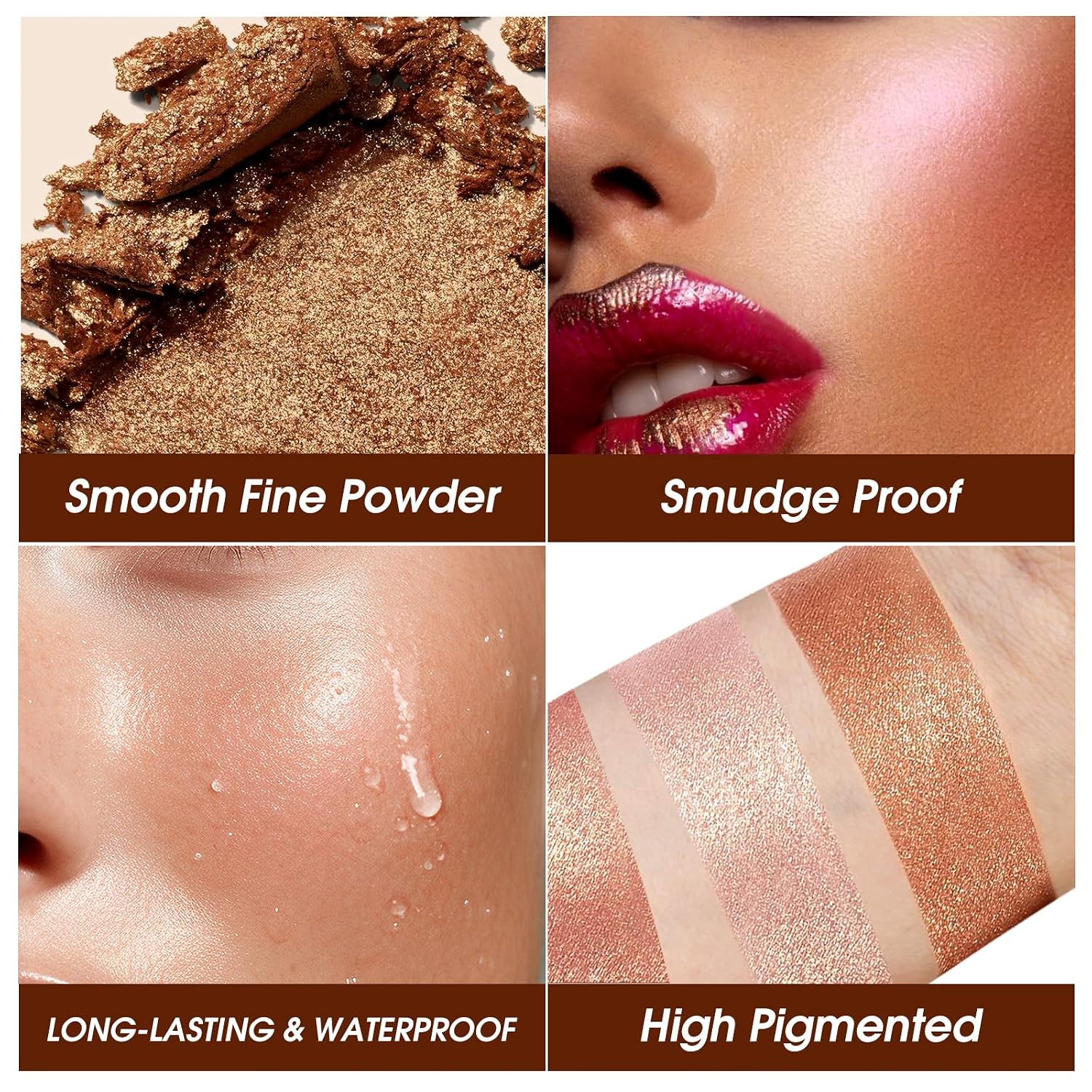 LANGMANNI 5 Color Face Highlighter Powder Palette, Illuminator Makeup | Silky shimmer powder for cheekbones, eyelids, brow bones and lips; waterproof, smudge-resistant, long-lasting, giftable - Image 4