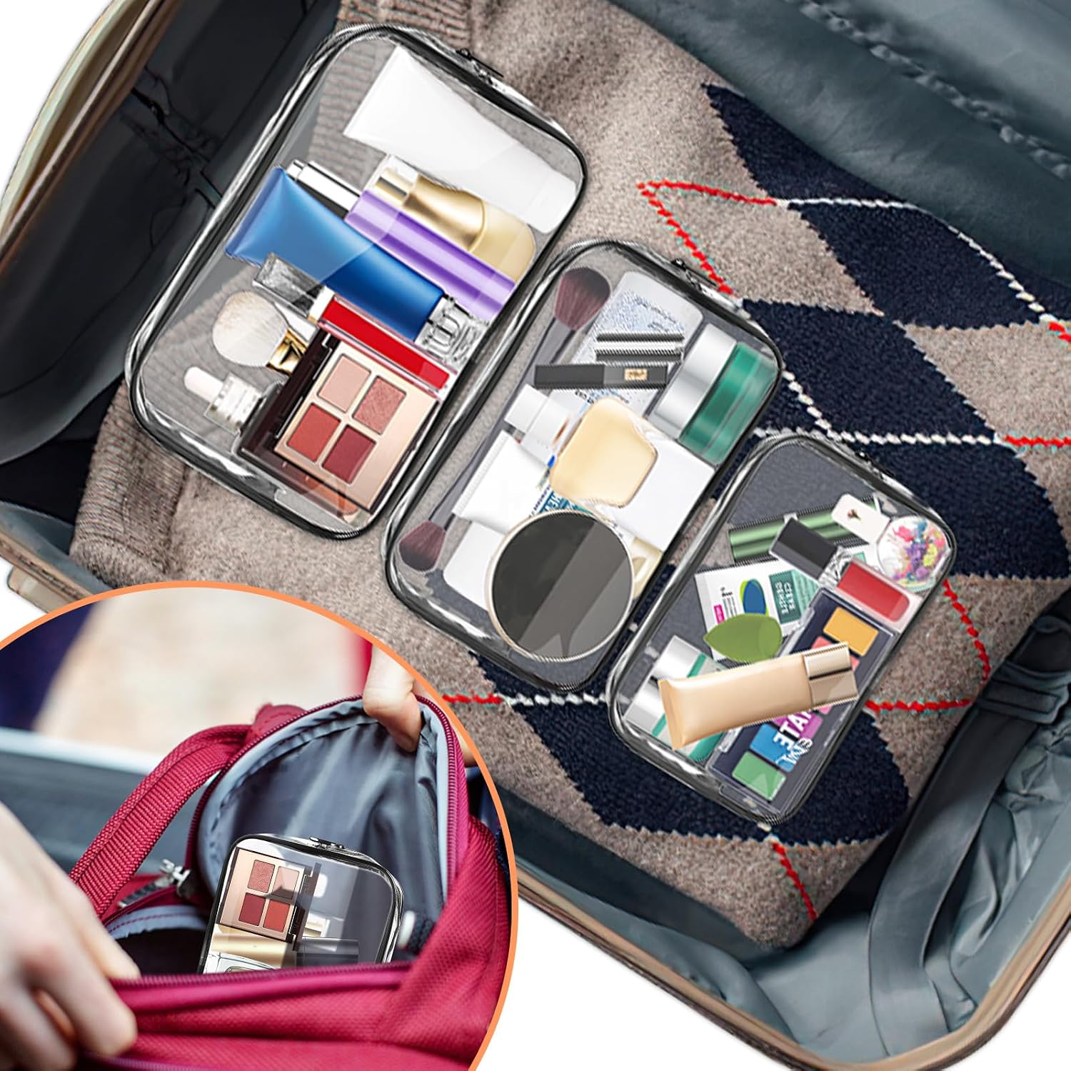 AURUZA Clear Makeup Bag,Portable Travel Toiletry Bags with Zipper, TSA Approved Clear Organizer Bags, PVC Cosmetic Pouch for Airport Airline Compliant - Image 7