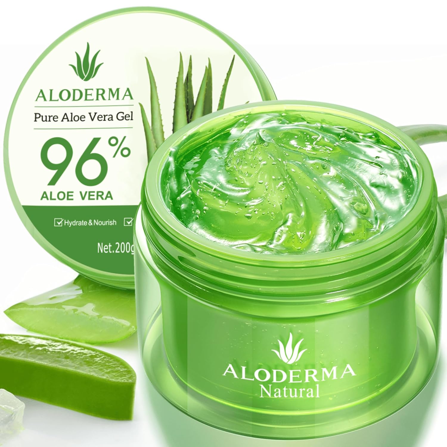 Aloderma Aloe Vera Gel Made within 12 Hours of Harvest with 96% Pure Organic Aloe Vera for Skin, Scalp, & Hair, Soothing Aloe Face Moisturizer, Multipurpose, Hydrating Aloe Gel, 7.05oz - Image 2