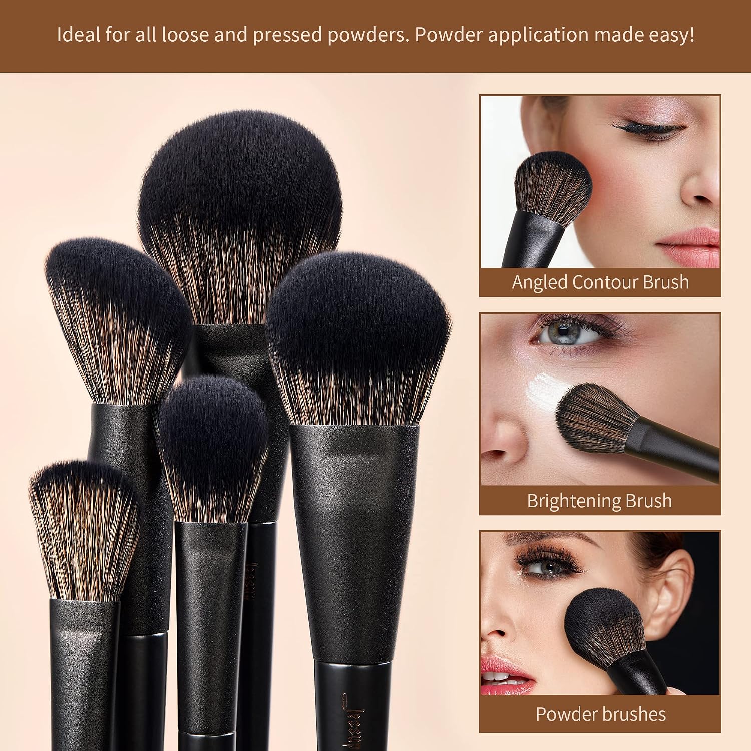 Makeup Brushes Set Jessup Make up Brushes 14Pcs Black Kabuki Foundation Eyeshadow Contour Concealer Powder Eyeliner Crease Eyebrow Blending Brush, T336 - Image 3