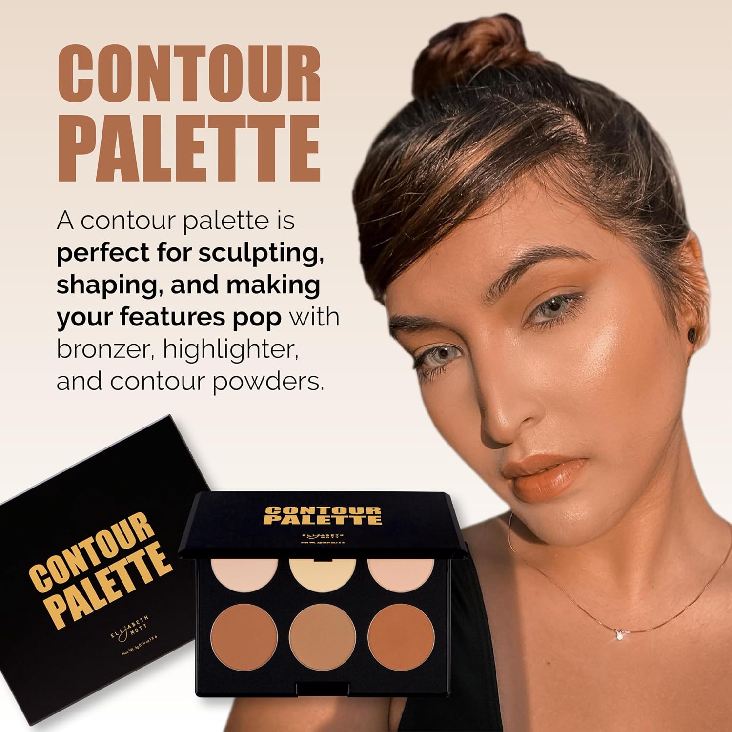 Elizabeth Mott Bronzer Contour Palette with Highlighting Powder | 6 Blendable Shades, Bronzer, Contour & Highlighter, Natural Glow, Long-Lasting, Lightweight, For All Skin Tones, Cruelty-Free - Image 2