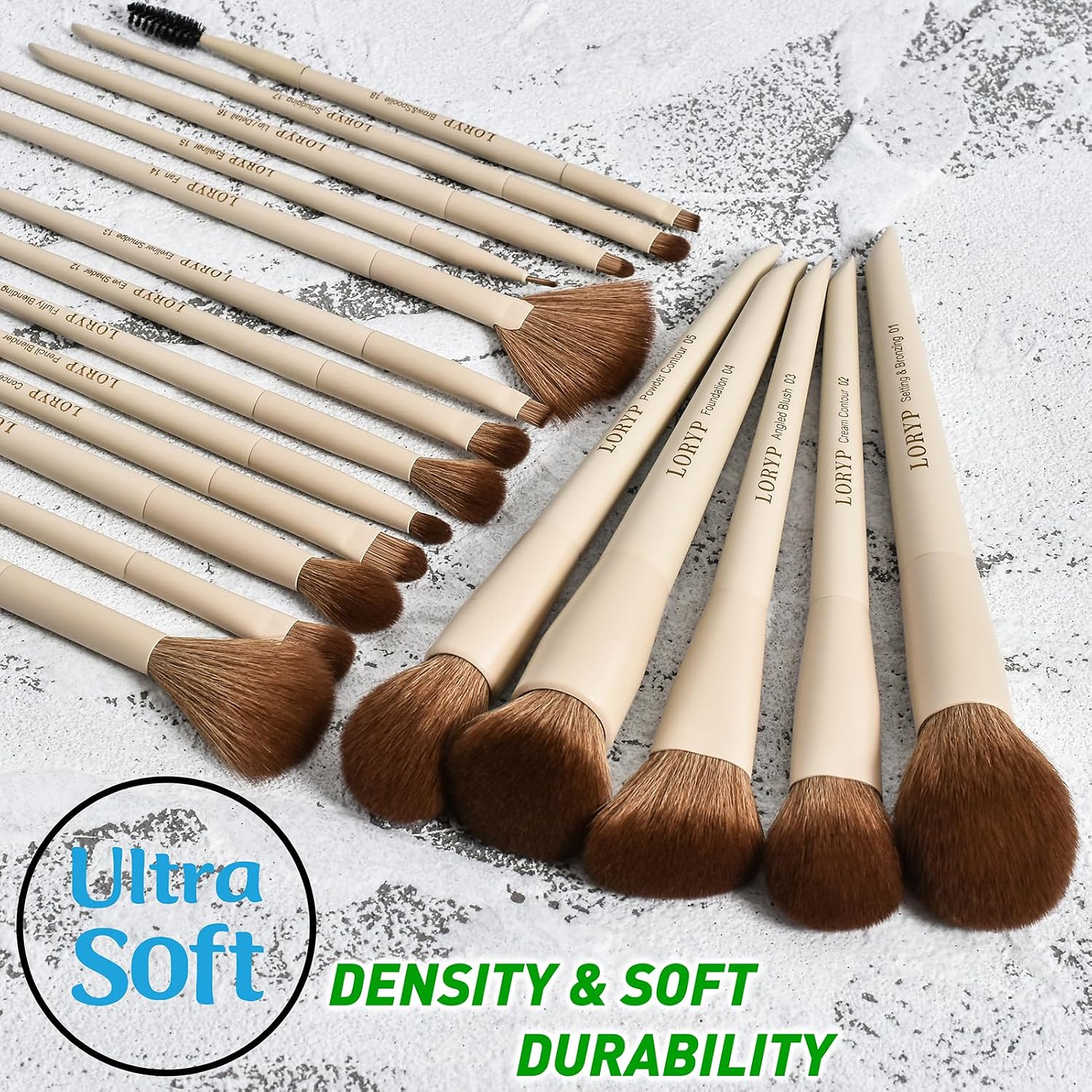 LORYP Makeup Brushes Set Labeled 18 Piece Face and Eye Brush Set Ultra soft hair Foundation, Concealer, Blush, Contour, Blending, Eyeshadow Khaki Brush kit - Image 6