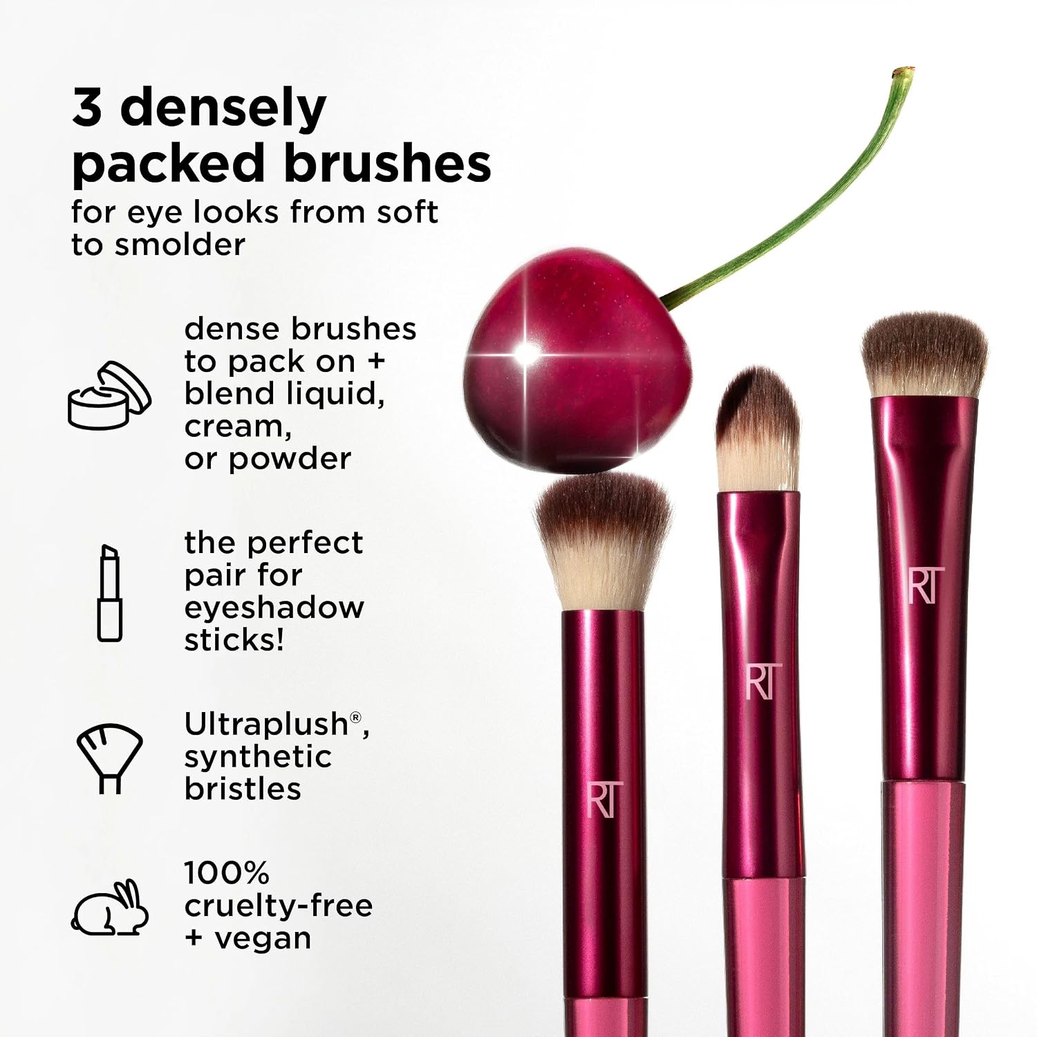Real Techniques Cherry On Top MesmerEYES Brush Trio, Eyeshadow Brush Set | Precise blending, eye shadow brushes set for cream and powder shadow, eye brushes, synthetic bristles, travel-ready - Image 2
