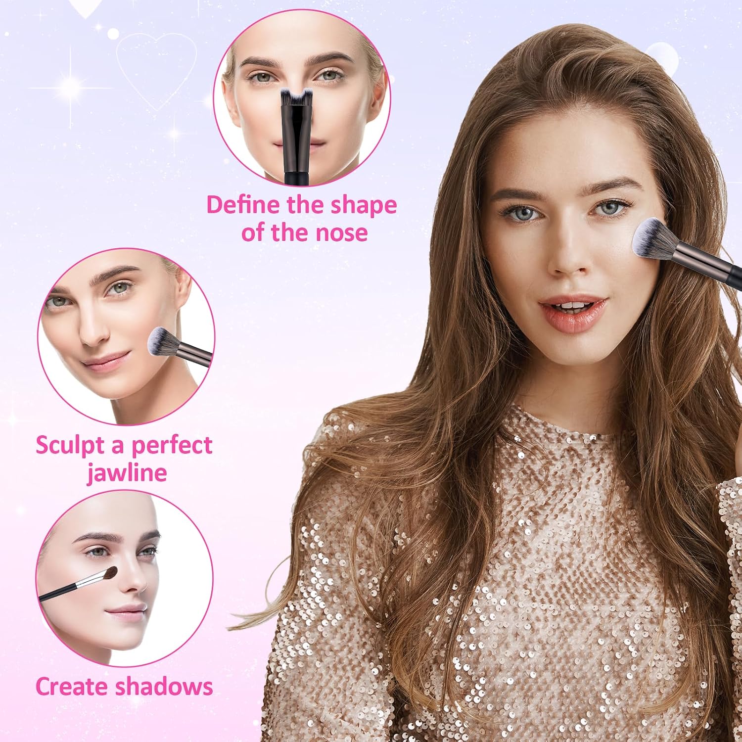 4 Pcs Sculpting Dual-End Nose Brush, Nose Contour Brush Set, 2-In-1 U-Shaped Fluffy Brushes Sculpting Defining Angled Brushes for Foundation, Powder, Blush Highlighting, Synthetic Fiber Makeup Tools - Image 4