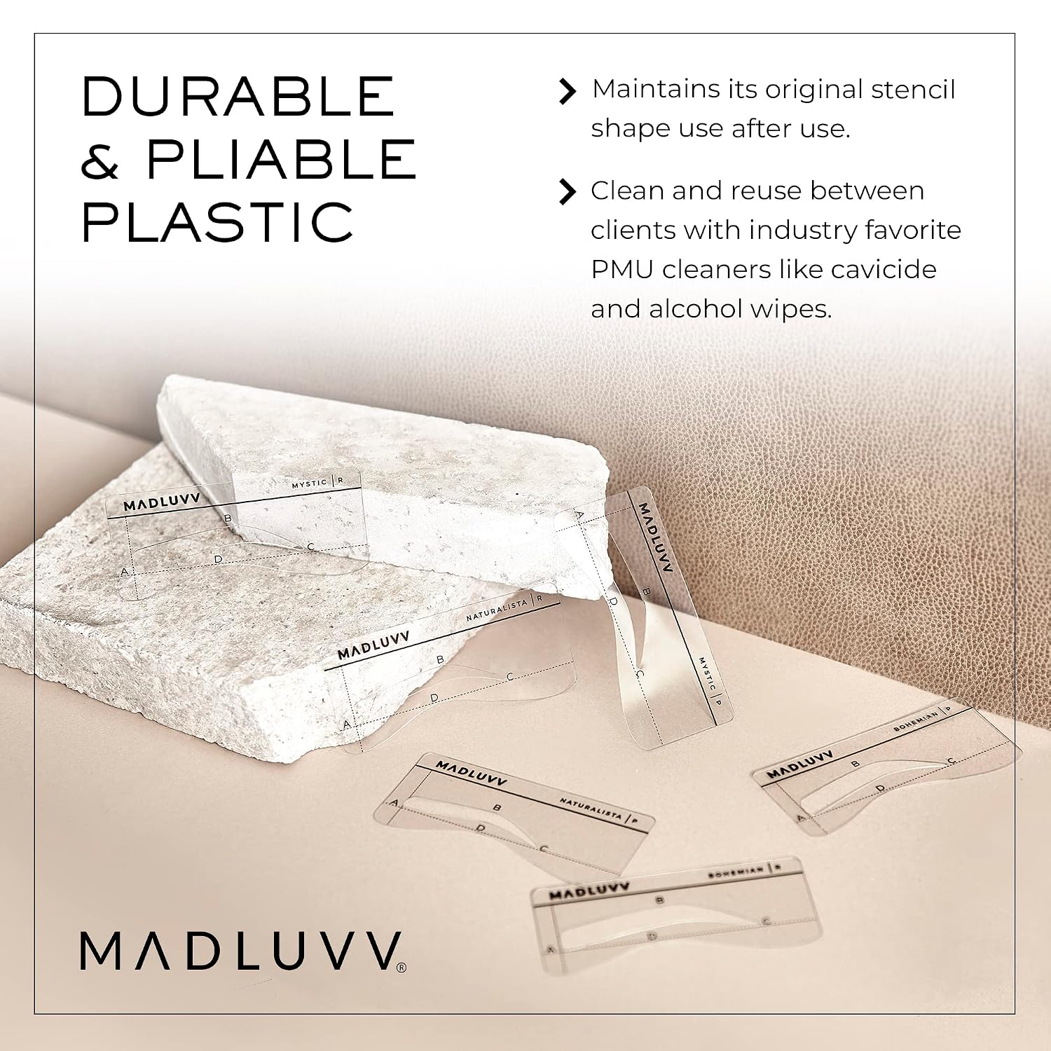 MADLUVV Eyebrow Shaper Stencils, Reusable Brow Mapping Template for PMU Professionals, Semi-Permanent Makeup Mapping, 6 Stencils (3 Stencil Shapes in Both Petite and Regular Sizes) - Low Profile Set - Image 4