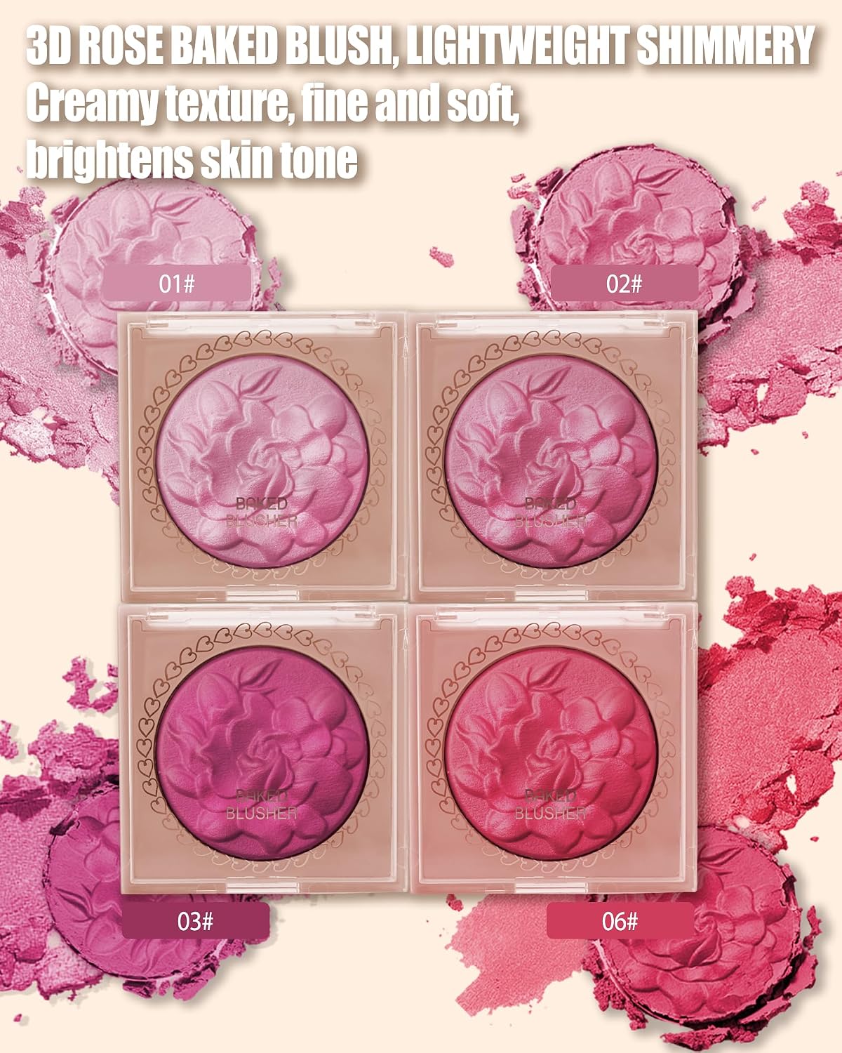 Baked Blush, Blush Powder Palette Blusher for Cheeks, Christmas Face Makeup | Pink Baked Blusher,Lightweight Shimmer Blush for Cheeks Contour,Thanksgiving Long Lasting Facial Makeup for Older Women - Image 4