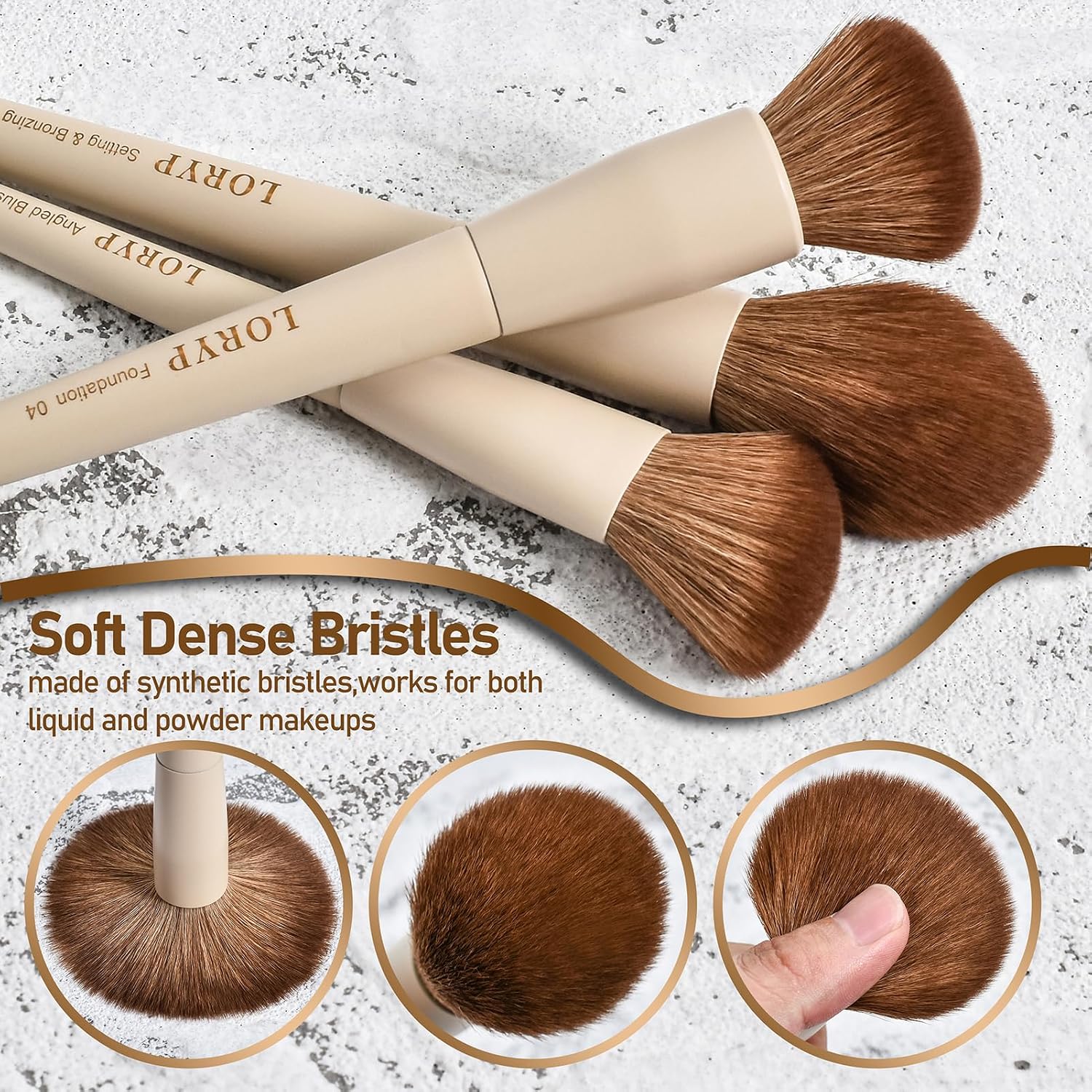LORYP Makeup Brushes Set Labeled 18 Piece Face and Eye Brush Set Ultra soft hair Foundation, Concealer, Blush, Contour, Blending, Eyeshadow Khaki Brush kit - Image 3