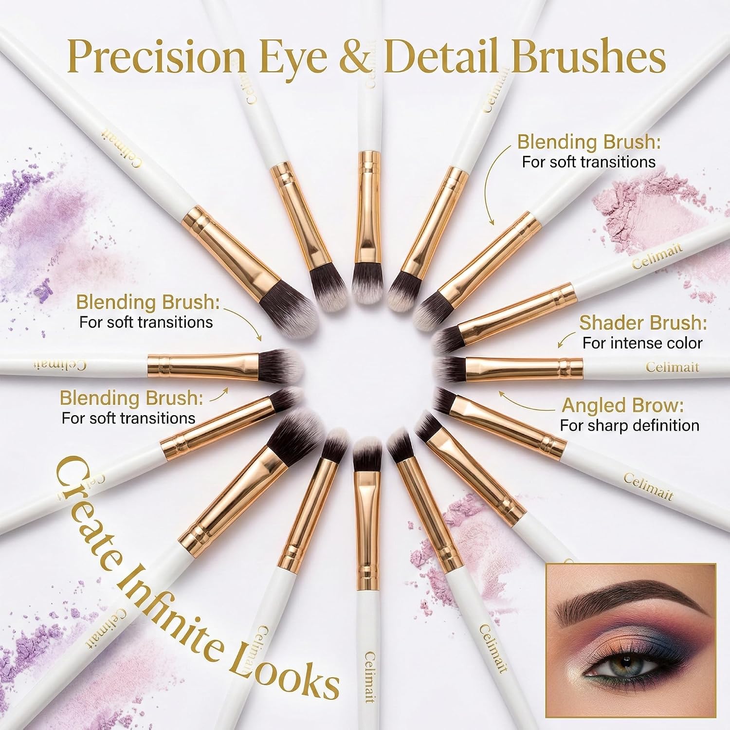 Makeup Brushes Set Professional & Beginner Friendly with Uniquely Designed Case, Soft Synthetic Bristles for Foundation Contour Blush Concealer Highlight Blending Eyeshadow, 12Pcs (Milky White) - Image 5