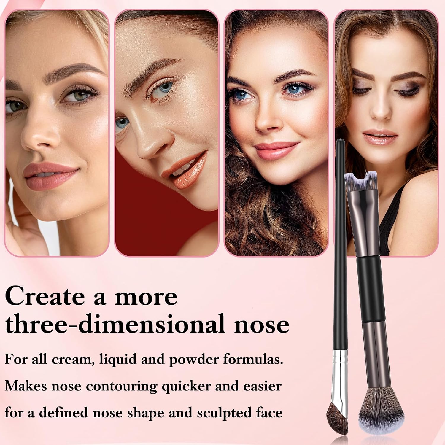 Xinjoduz 2 PCS Nose Contour Brushes for Makeup, 2-in-1 U-Shaped Fluffy Angled Tilt Brush for Precise Nose Sculpting and Defining, Mini Noses Contour Brush for Makeup Artists (Black and Gray) - Image 7