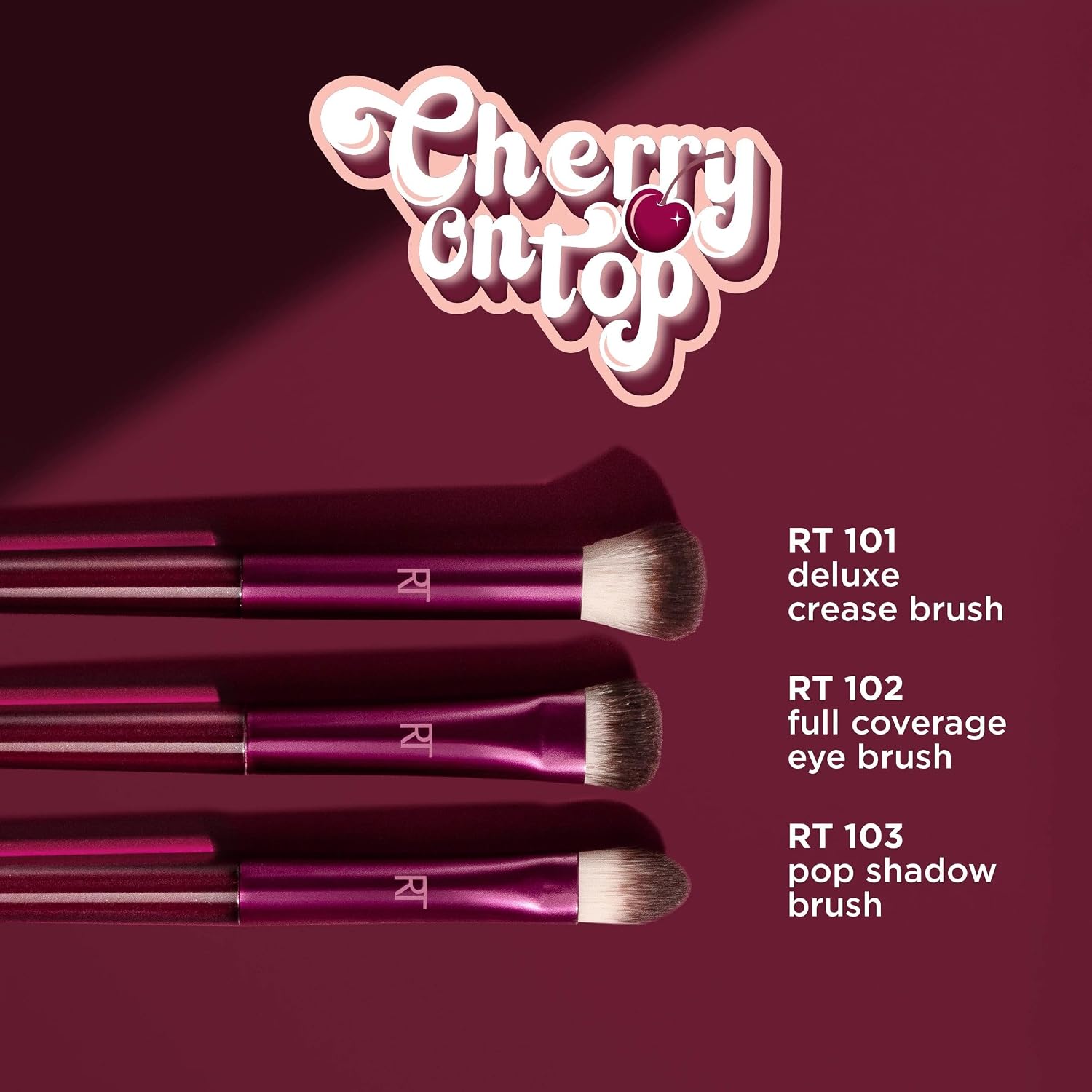 Real Techniques Cherry On Top MesmerEYES Brush Trio, Eyeshadow Brush Set | Precise blending, eye shadow brushes set for cream and powder shadow, eye brushes, synthetic bristles, travel-ready - Image 3