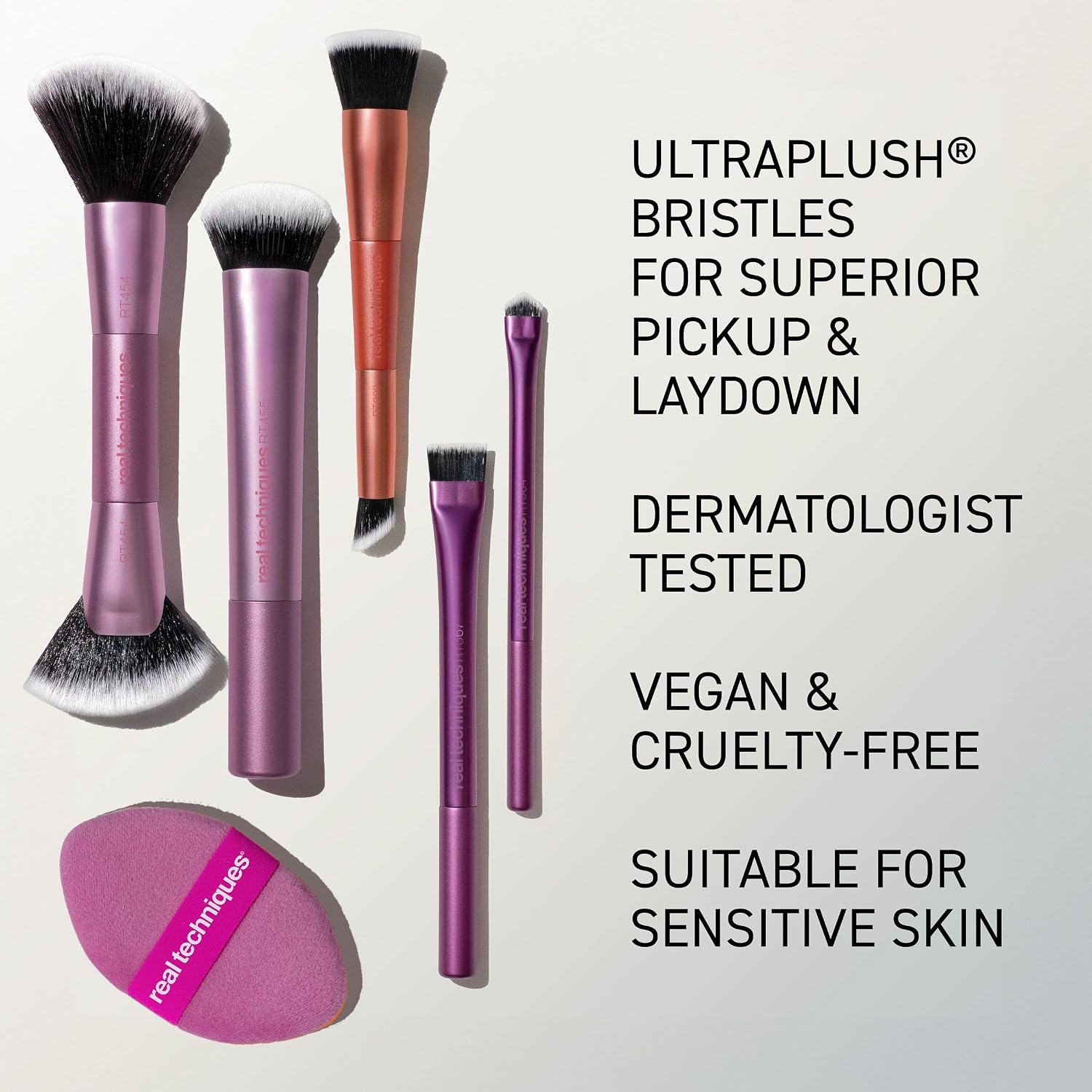 Real Techniques Big Blends Energy Brush + Dual-Sided Puff Kit, 6-Piece Set | Makeup brushes set with dual-sided puff kit, 2-in-1 powder puff, ultra-soft synthetic bristles for makeup blending - Image 8