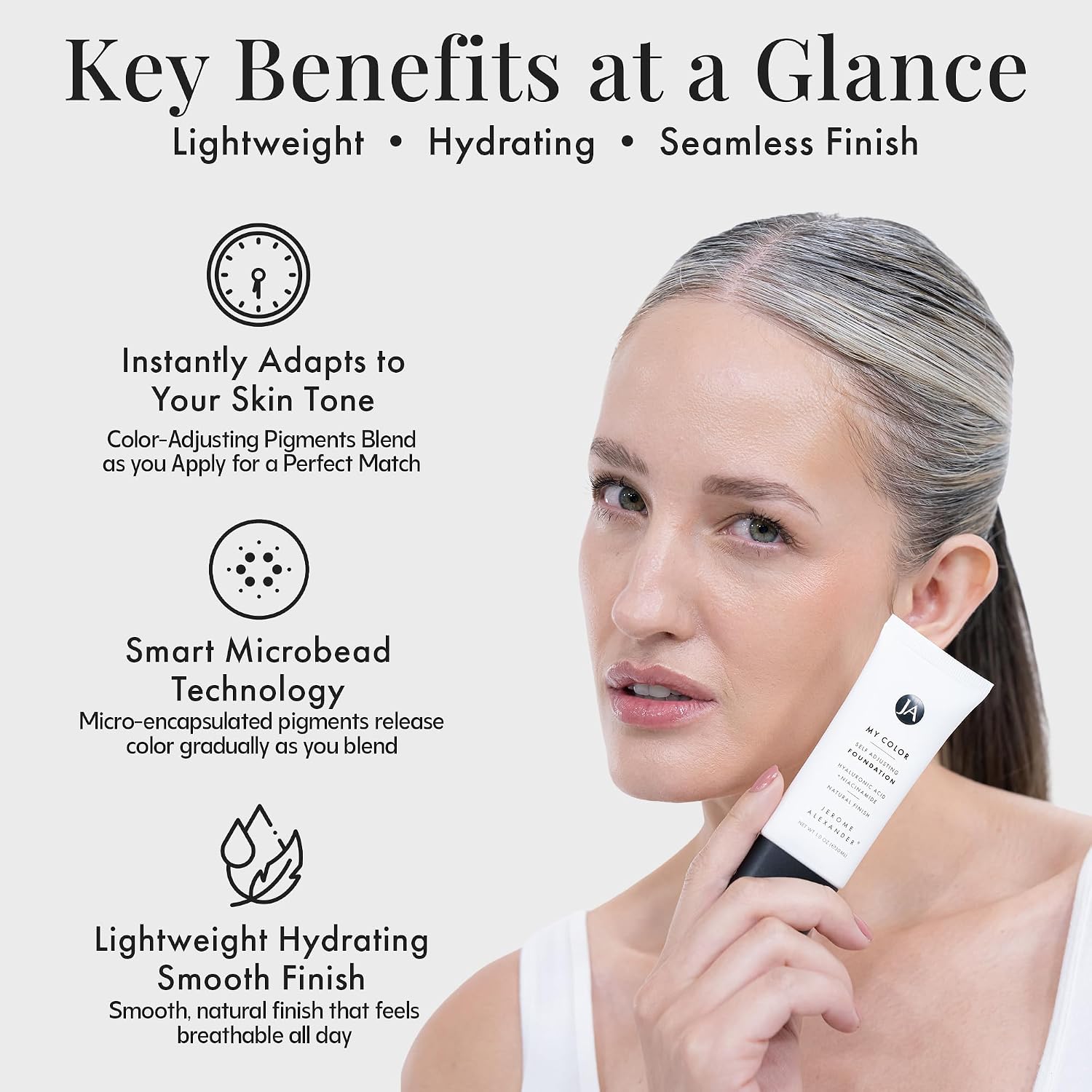 Jerome Alexander My Color Self-Adjusting Foundation 2pc Set - Medium | Color-changing cream formula, hydrating and lightweight, skincare-infused ingredients, includes Kabuki brush, 1 oz - Image 5