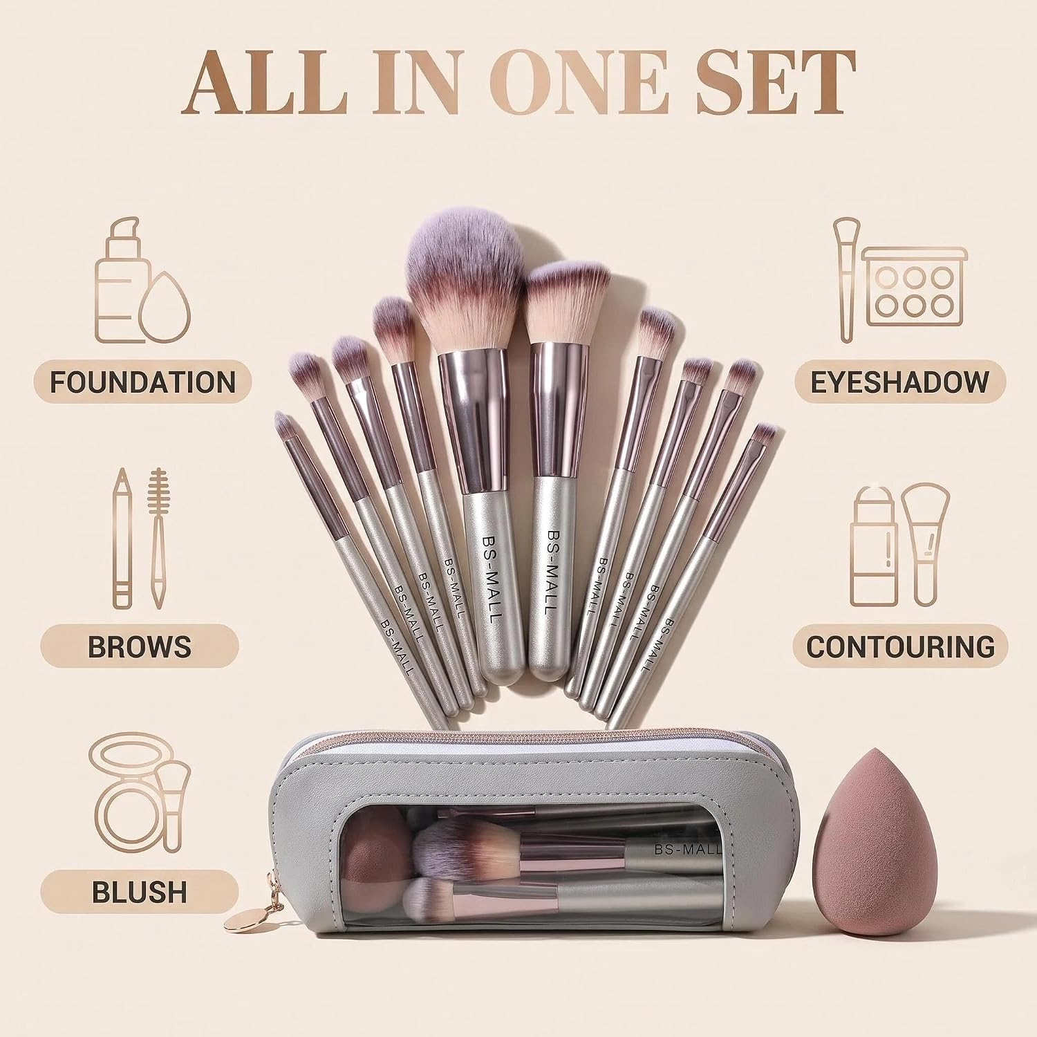 Travel Makeup Brush Set with Case & Sponge for Foundation Powder Blush 14 | Soft Synthetic Brush Kit for Women Beginners & Travelers & Eyeshadow - Image 4