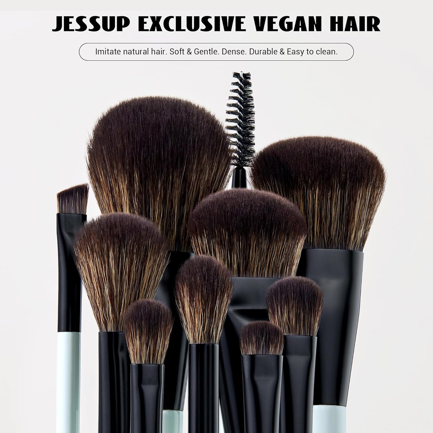 Jessup Makeup Brush Set 6pcs Double Sided Makeup Brushes Foundation Contour Blush Highlight Blending Eyebrow Brush Eyeshadow Brush, Vegan Fiber Make up Brush Bright Cyan T501 - Image 2