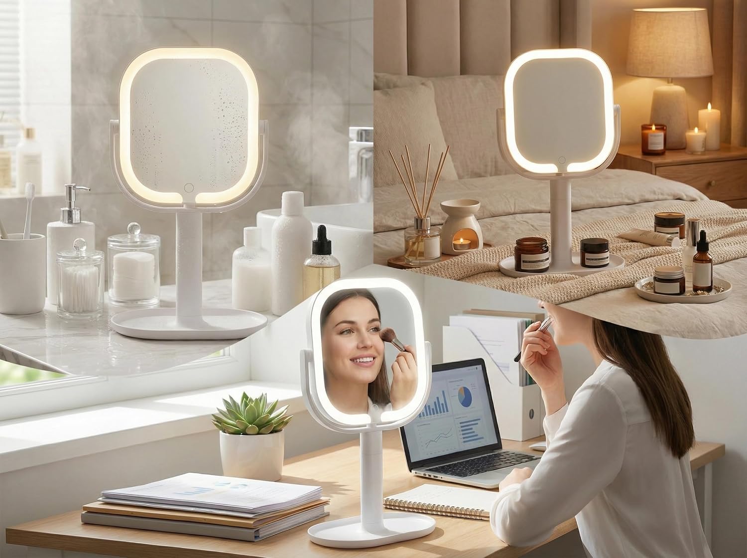 Makeup Mirror with Lights, 1X/10X Magnifying Mirror with Light, Rechargeable Lighted Makeup Mirror with Magnification, 3-Color Lighting, Height Adjustable 360° Rotation Desk Mirror, Gift for Women - Image 6
