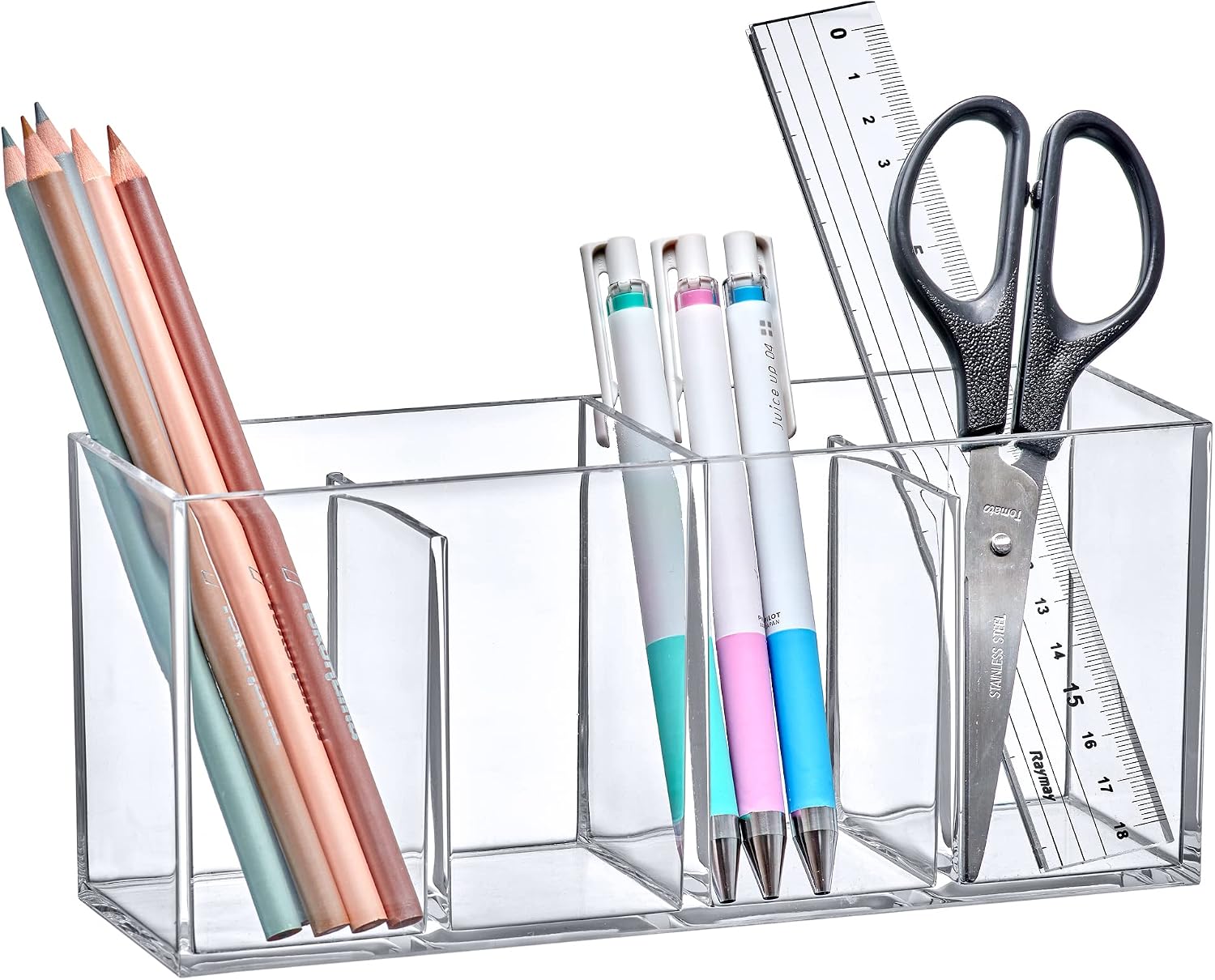 Glamour - Acrylic 4-Compartment Makeup Organizer, Transparent Plastic Makeup Brush Holder, Perfect Bathroom Vanity Storage Solution for Makeup Brushes, Eyebrow Pencils, and More - Image 2