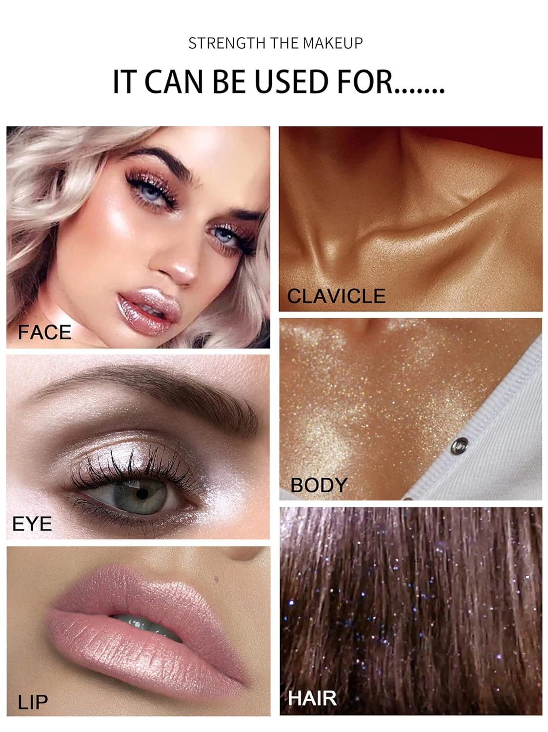 Glitter Powder Highlighter Makeup, Body Brightens the Natural Three-Dimensional Face Blusher Fairy Highlight Patting Powder. (01#White Moonbeam) - Image 2