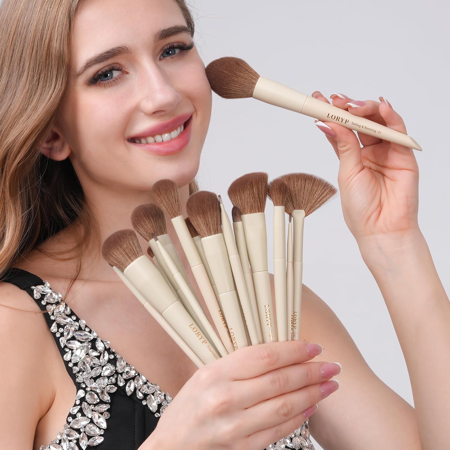LORYP Makeup Brushes Set Labeled 18 Piece Face and Eye Brush Set Ultra soft hair Foundation, Concealer, Blush, Contour, Blending, Eyeshadow Khaki Brush kit - Image 2