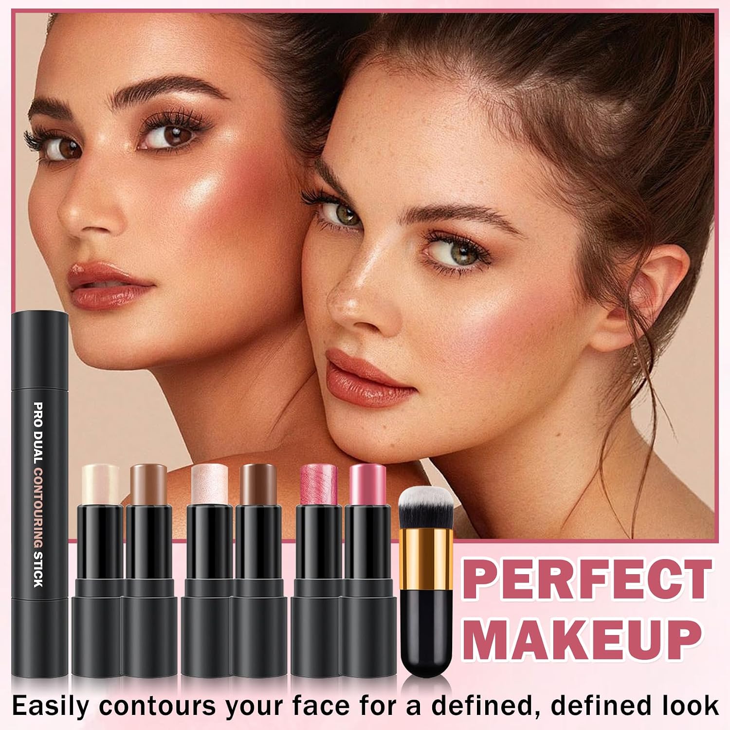 CAHIUYOA 6 Colors Cream Contour Stick Makeup Kit,Makeup Contour Kit (Set A) | Double-ended Design,Highlighter,Bronzer and Blush Stick for Cheeks,Waterproof Face Highlighter,Lightweight,Easy to Sculpt - Image 7
