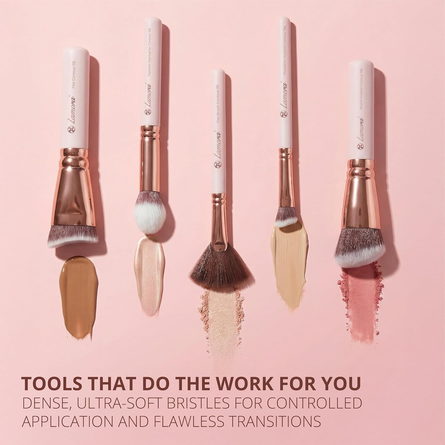 Lamora Pro Face Contour Brush Set - Contouring Sculpting & Highlighting Kit | Cream Blush Highlighter Powder Flat Nose Cheek Round Small Angled Fan Tapered Precision Kabuki Foundation Makeup Brushes - Image 3