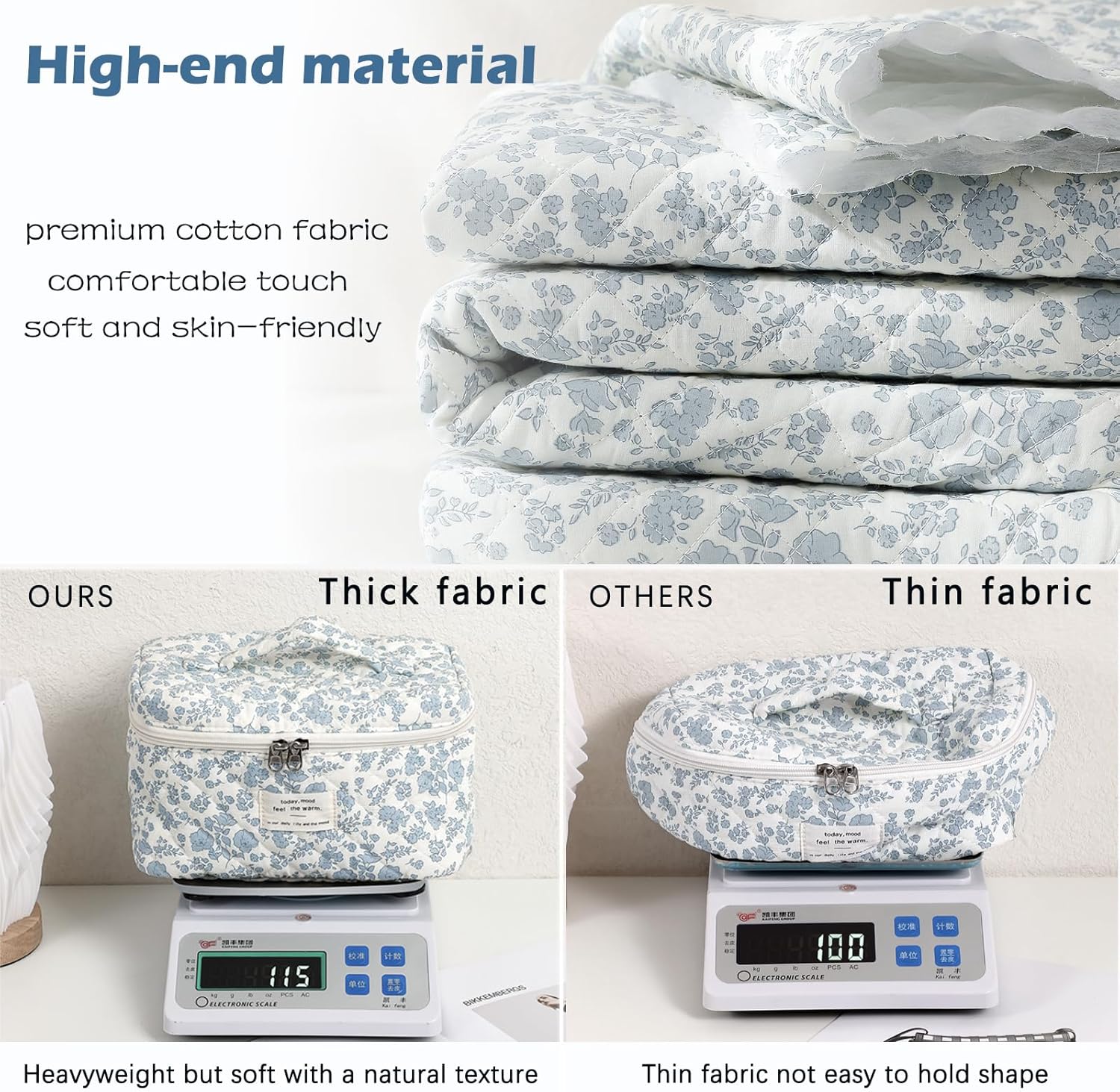 uekeboag Large Travel Quilted Makeup Bag for Women | Soft Floral Cotton Cosmetic Bag, Foldable Coquette Aesthetic Toiletry Organizer - Image 5