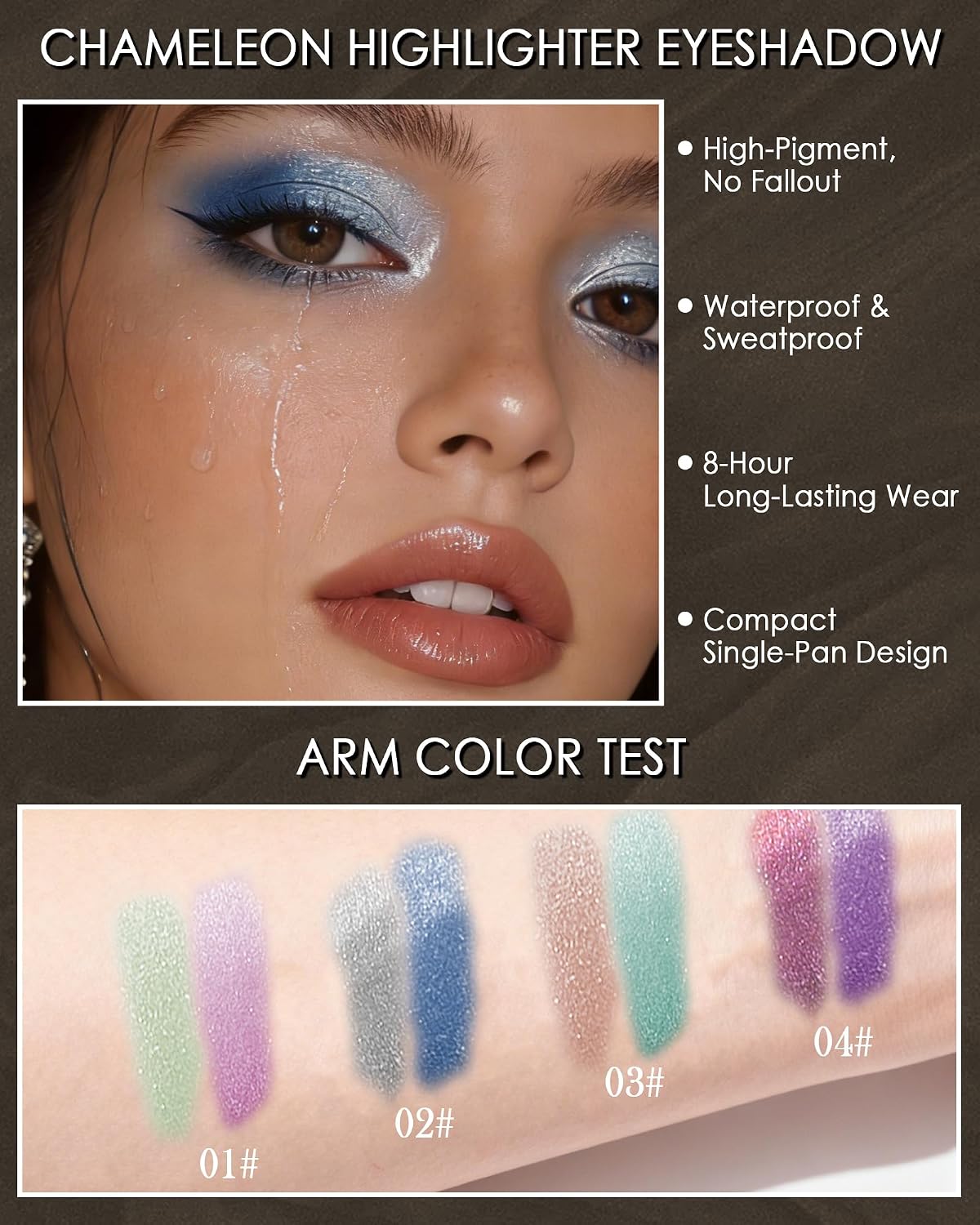 Holographic Sparkle Single Eyeshadow, Silver Blue Glitter Multichrome Shimmer Highly Pigmented Eye Shadow Highlighter, Chameleon Metallic Iridescent Long-Lasting Eyeshadow Makeup Gift for Women-02 - Image 4