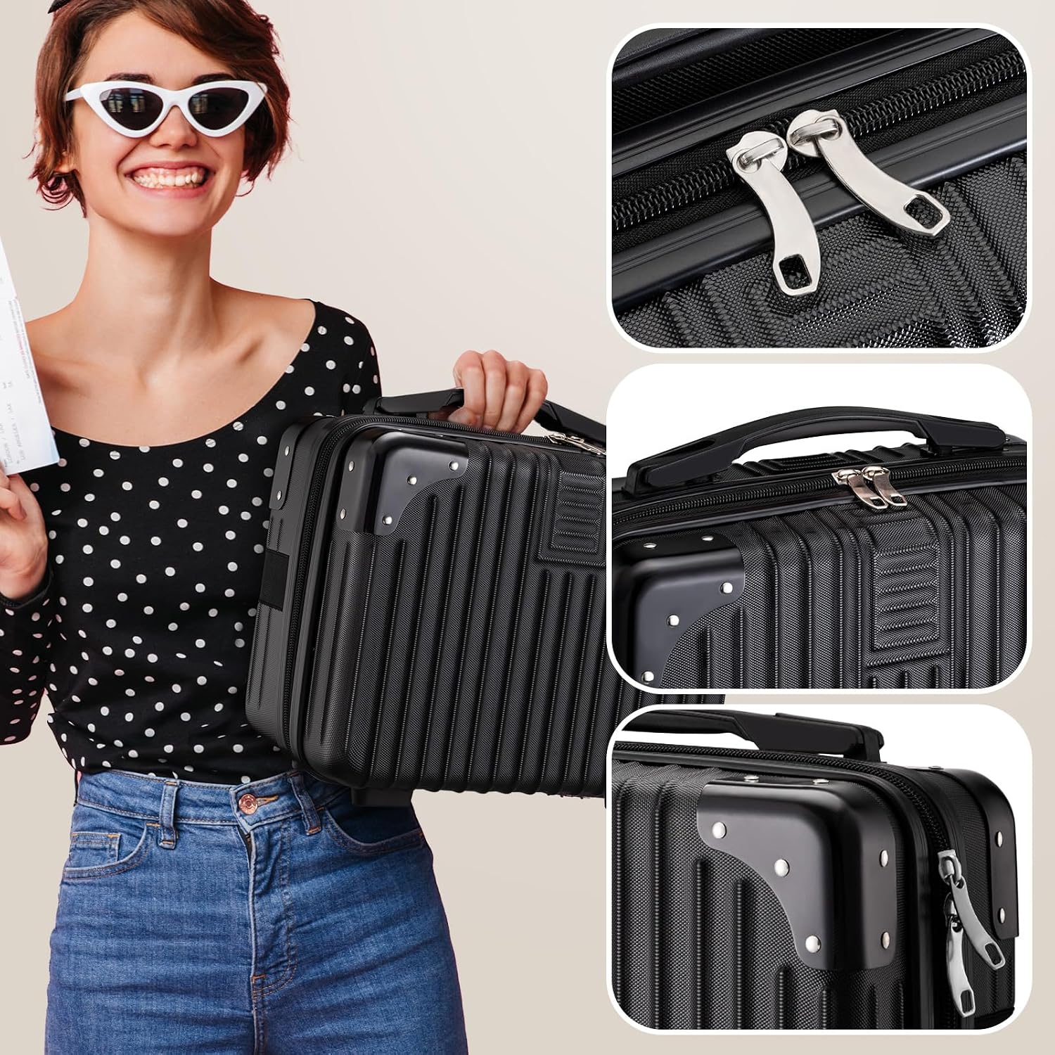 Noverlife 14in Portable Hard Shell Cosmetic Travel Case with Elastic Strap | Pressure-proof ABS Carrying Cosmetics Suitcase, Small Travel Hand Luggage with Elastic Band, Portable Makeup Travel Case - Image 3