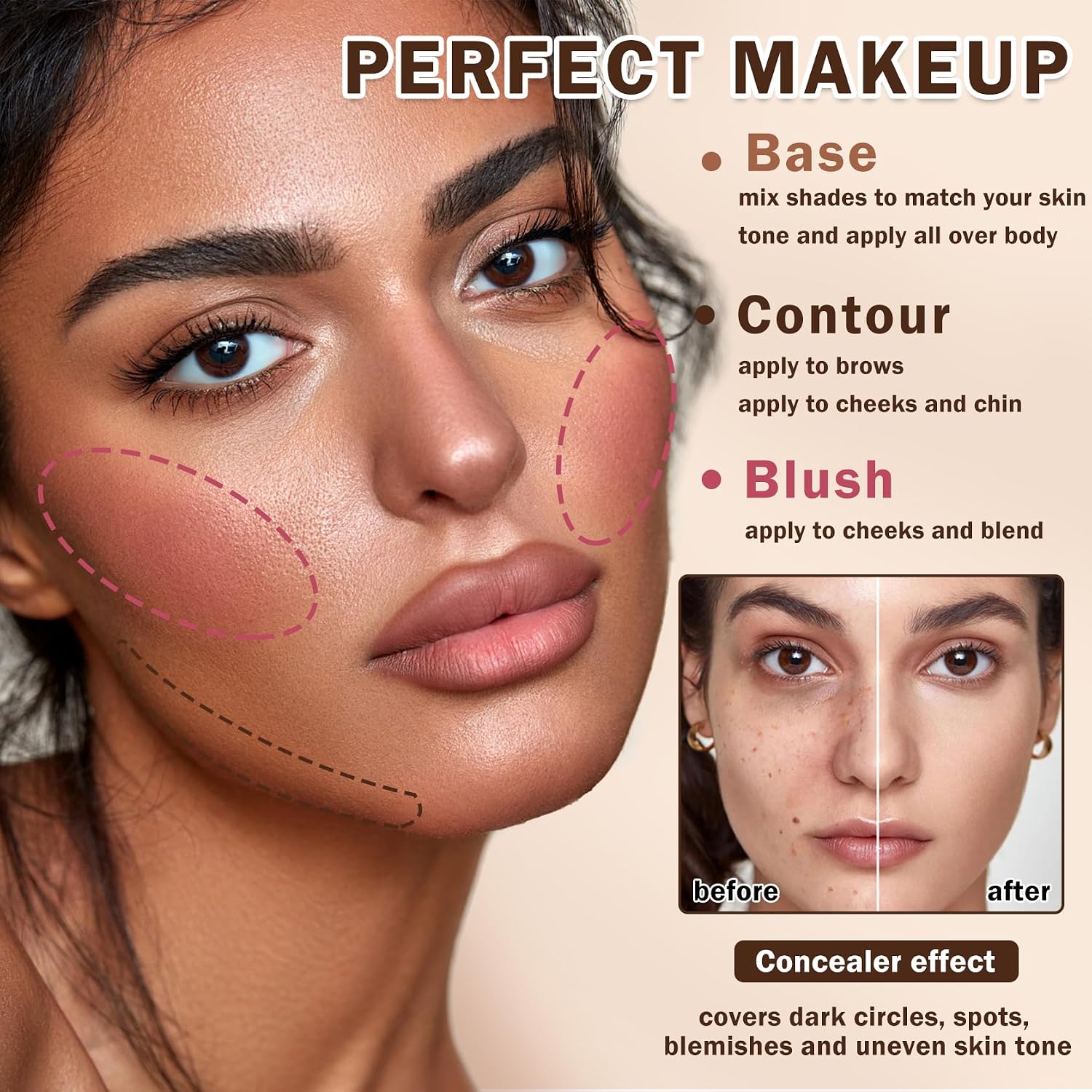 12 Colors Cream Blush Palette Cream Concealer Foundation Palette | Natural Matte Finish Contour Palette with Brush, Creamy Texture, Waterproof, Blendable, Face Makeup Palette for Women - Image 5
