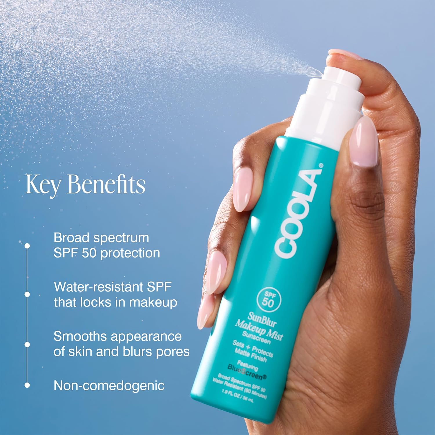 COOLA SunBlur Matte Makeup Setting Spray SPF 50, Face Sunscreen, 1 fl oz | Organic Weightless Setting Mist, Locks in Makeup & Blurs Pores, Water Resistant, Controls Shine, Dermatologist Tested - Image 3