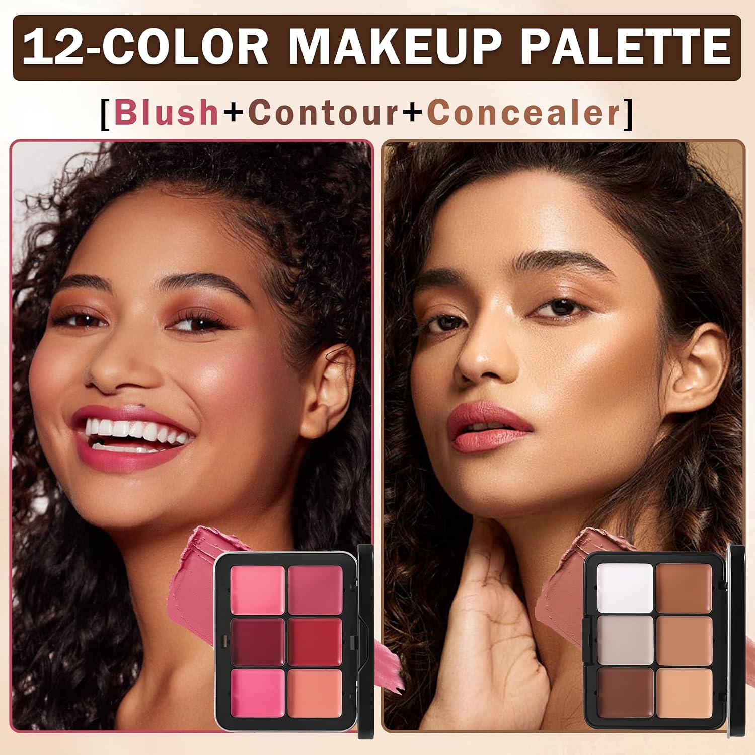 12 Colors Cream Blush Palette Cream Concealer Foundation Palette | Natural Matte Finish Contour Palette with Brush, Creamy Texture, Waterproof, Blendable, Face Makeup Palette for Women - Image 2